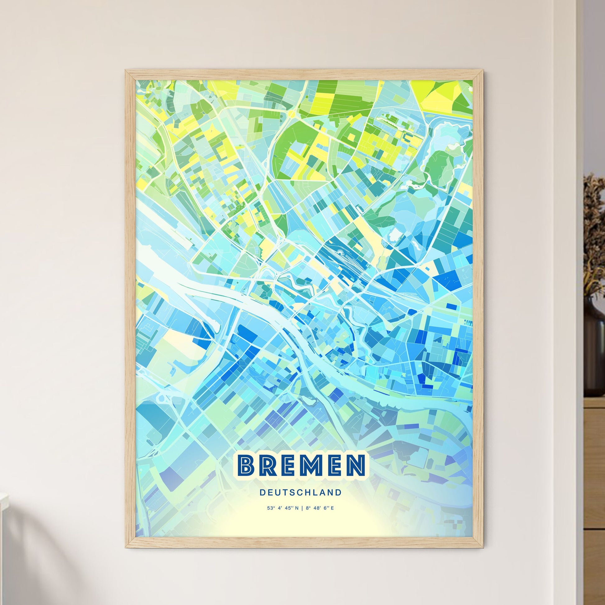 Colorful Bremen Germany Fine Art Map Cool Blue