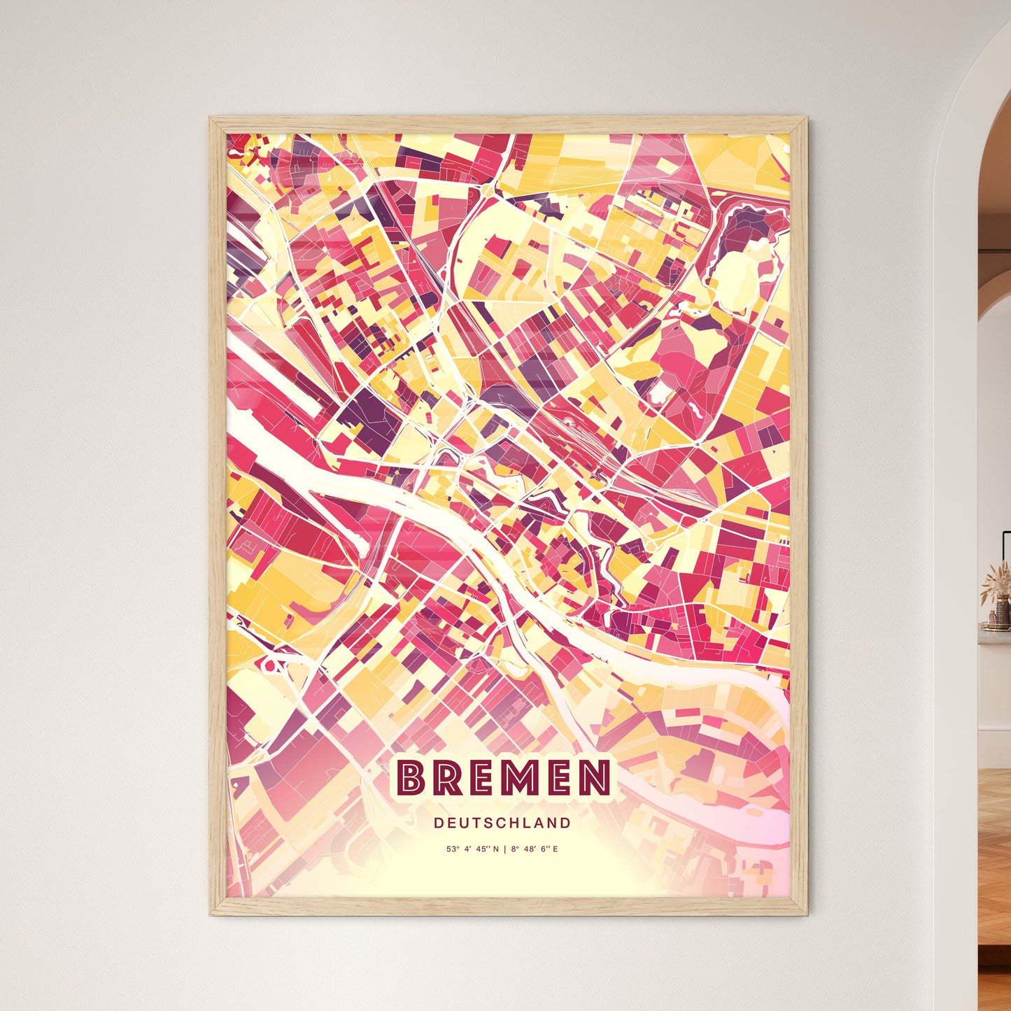Colorful Bremen Germany Fine Art Map Hot Red
