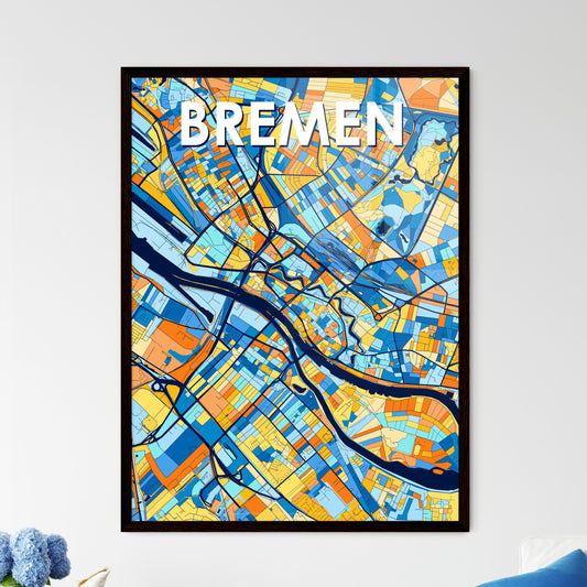 BREMEN GERMANY Vibrant Colorful Art Map Poster Blue Orange