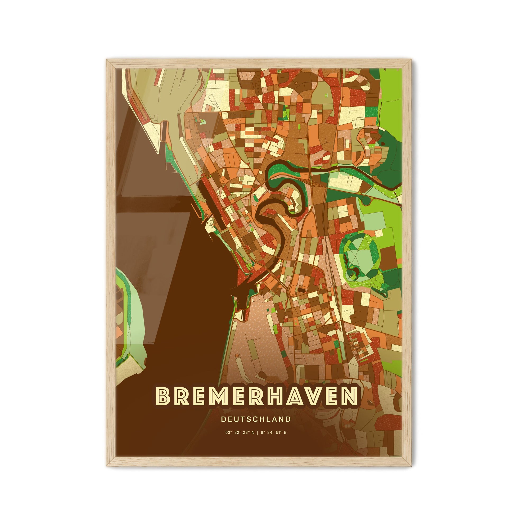 Colorful Bremerhaven Germany Fine Art Map Farmhouse