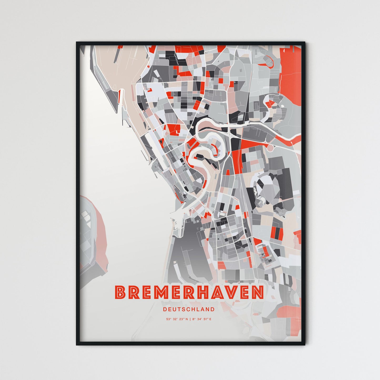 Colorful Bremerhaven Germany Fine Art Map Modern Expressive