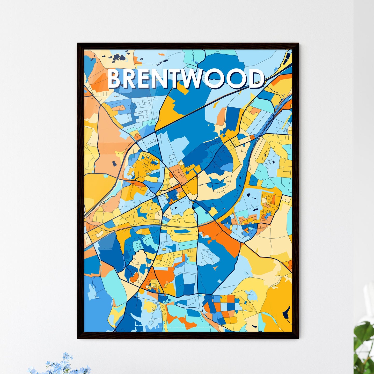 BRENTWOOD ENGLAND Vibrant Colorful Art Map Poster Blue Orange