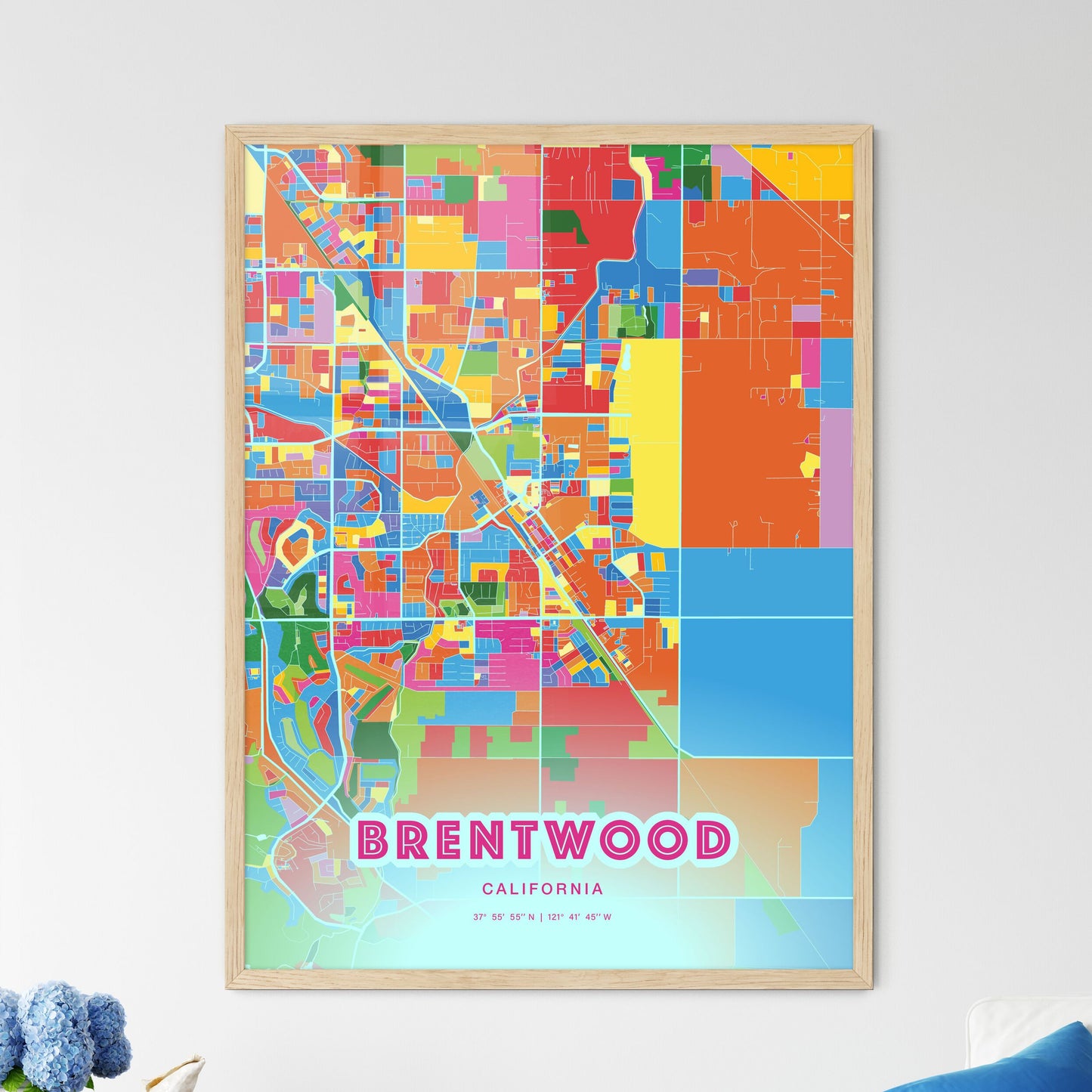 Colorful Brentwood California Fine Art Map Crazy Colors