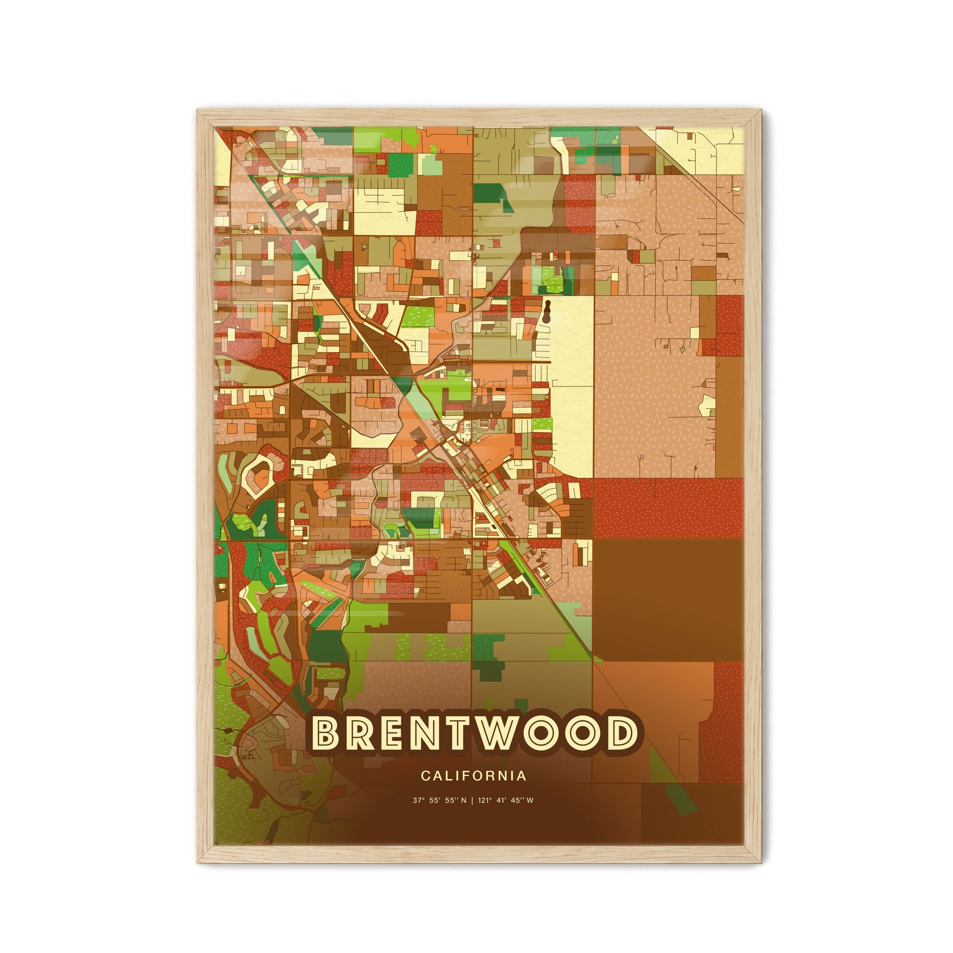 Colorful Brentwood California Fine Art Map Farmhouse