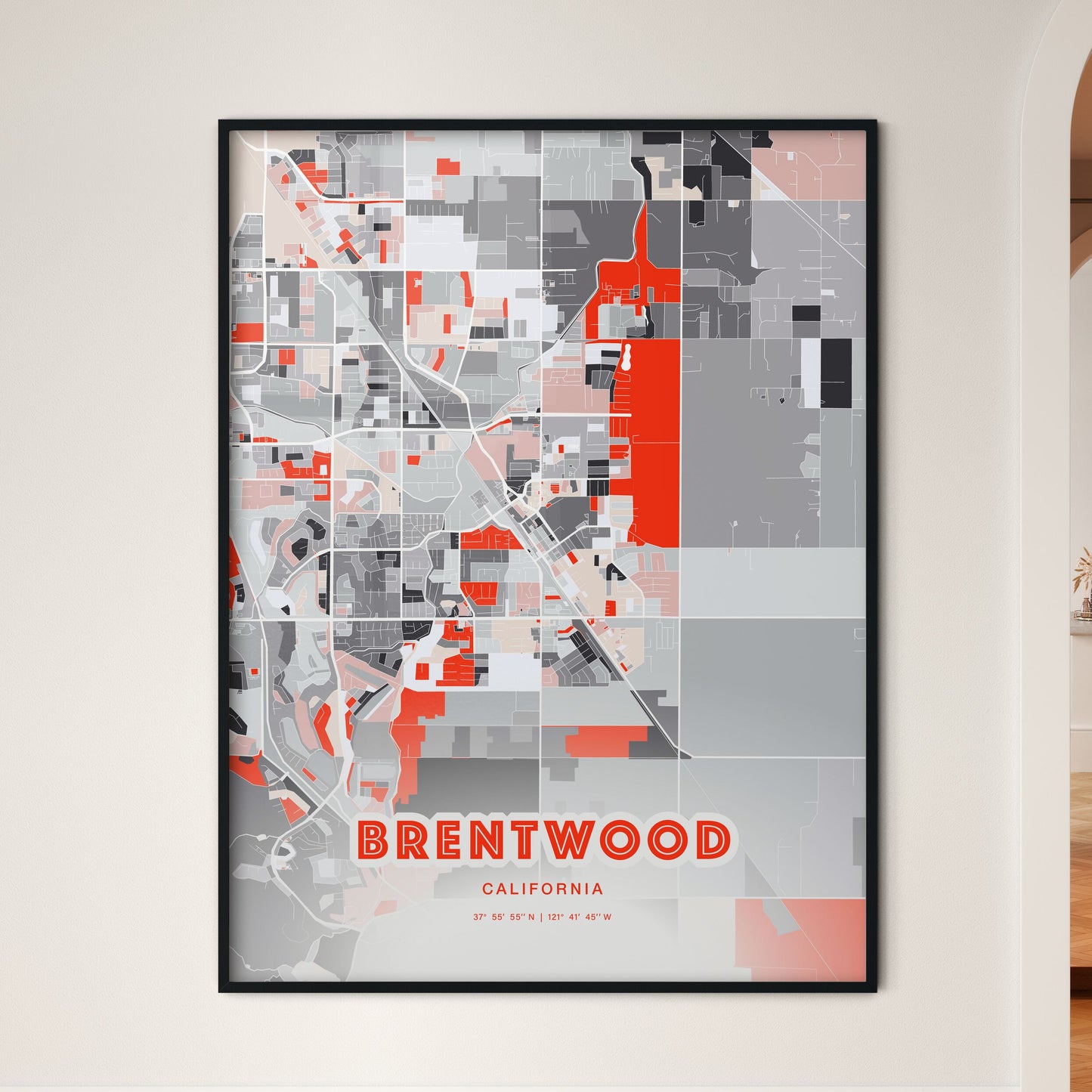 Colorful Brentwood California Fine Art Map Modern Expressive