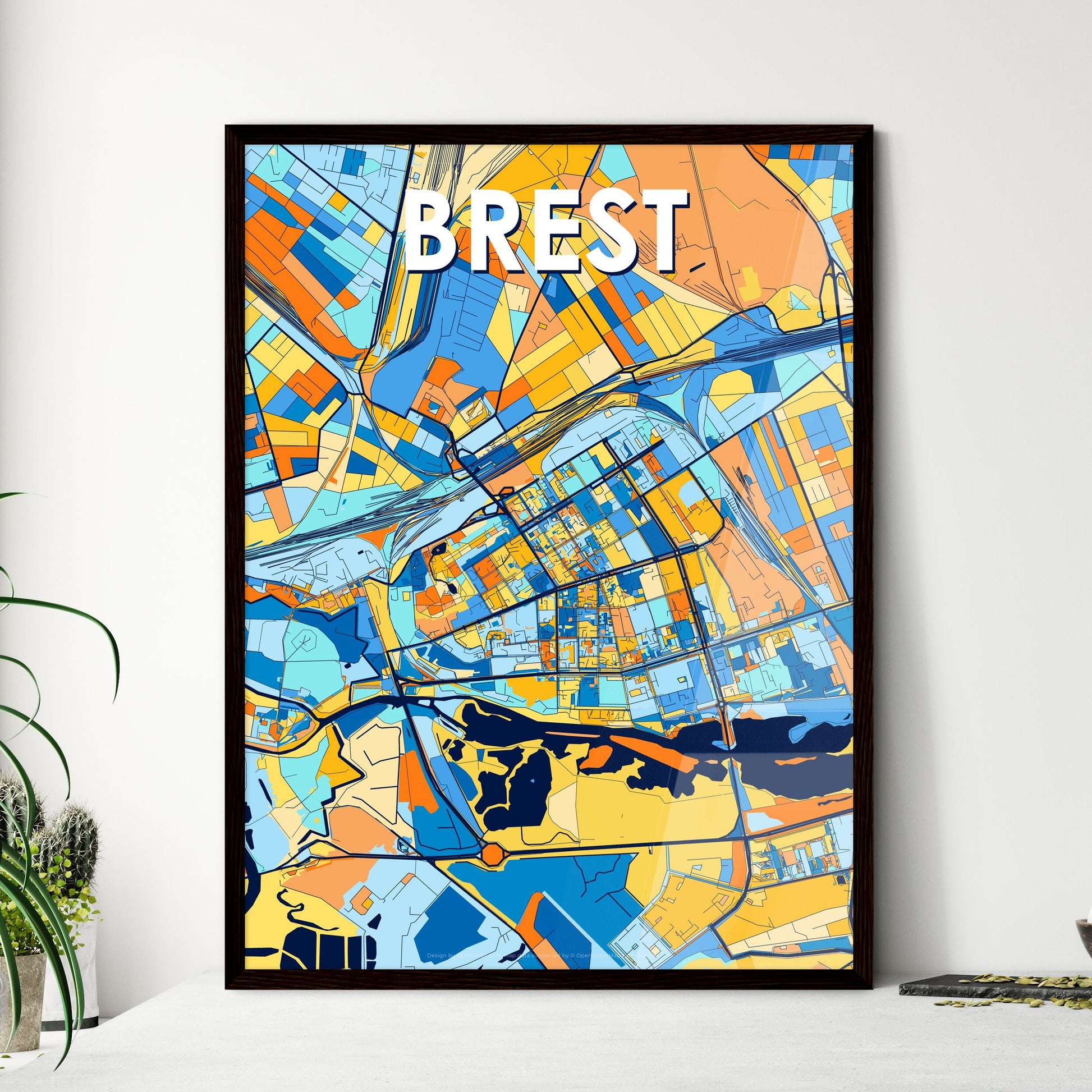 BREST BELARUS Vibrant Colorful Art Map Poster Blue Orange