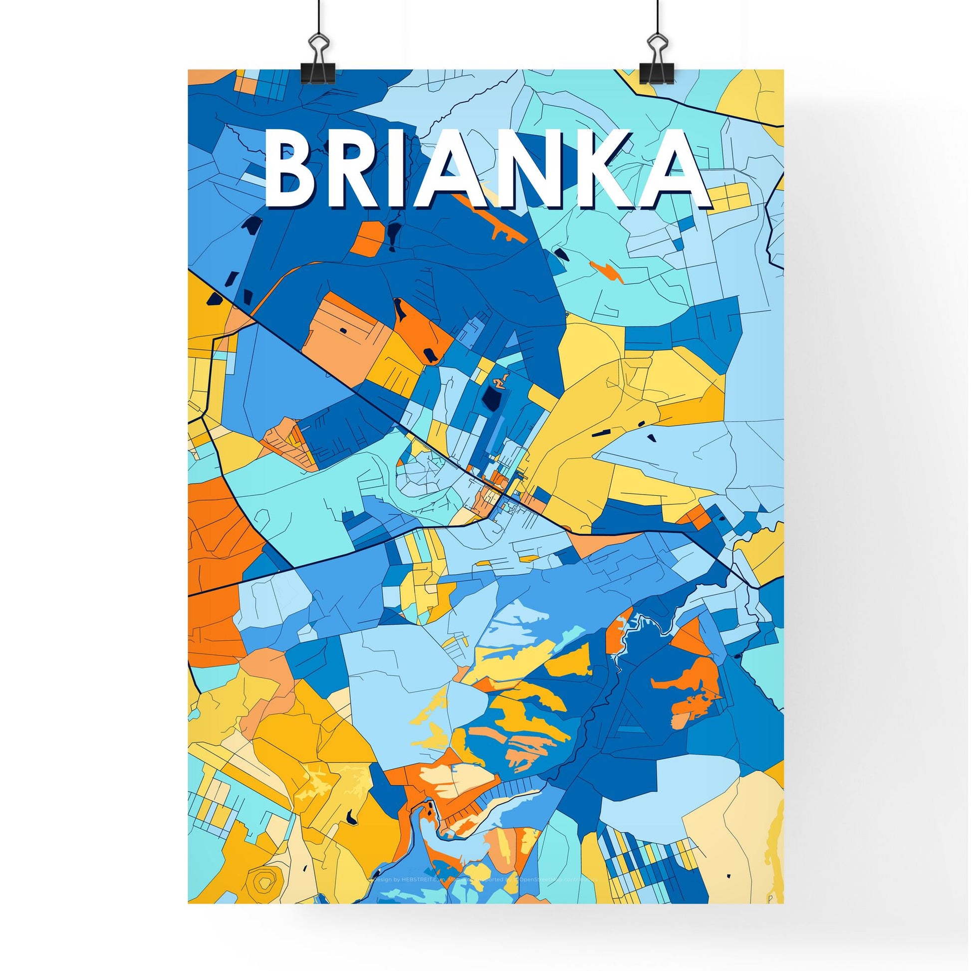 BRIANKA UKRAINE Vibrant Colorful Art Map Poster Blue Orange