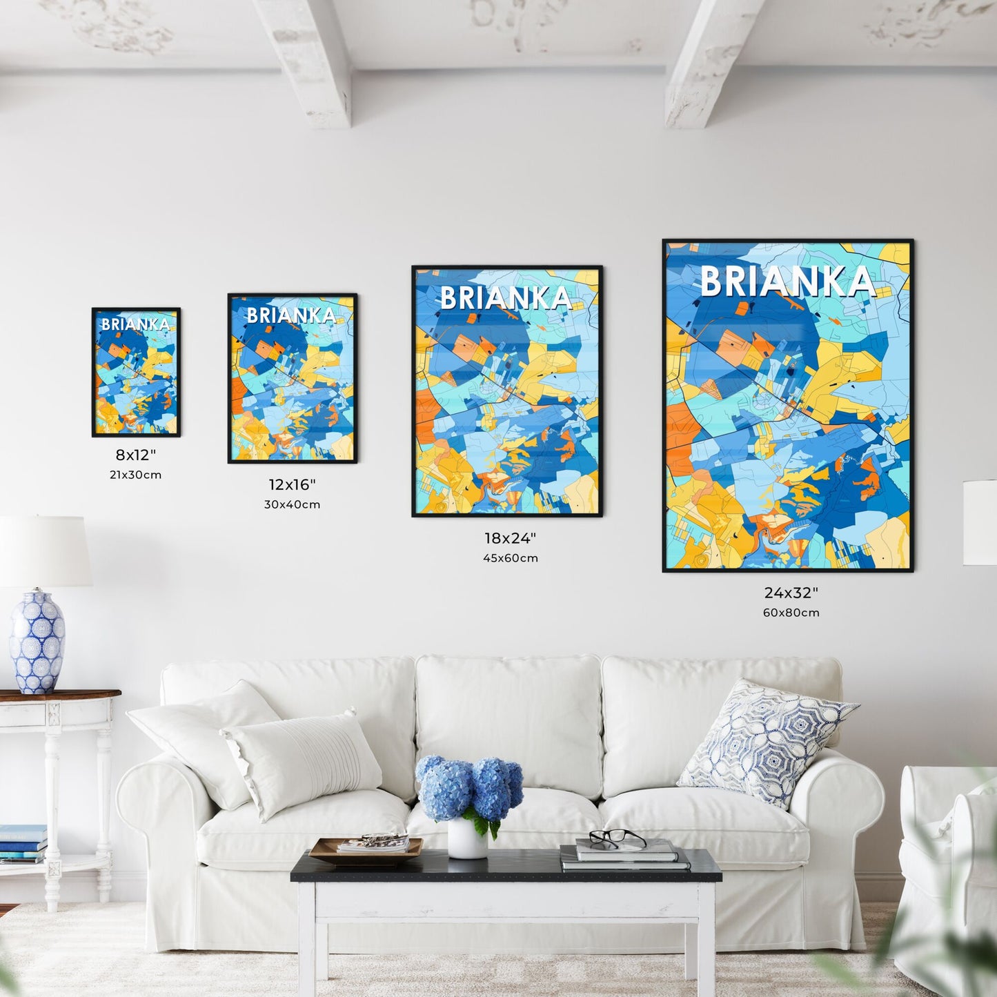 BRIANKA UKRAINE Vibrant Colorful Art Map Poster Blue Orange