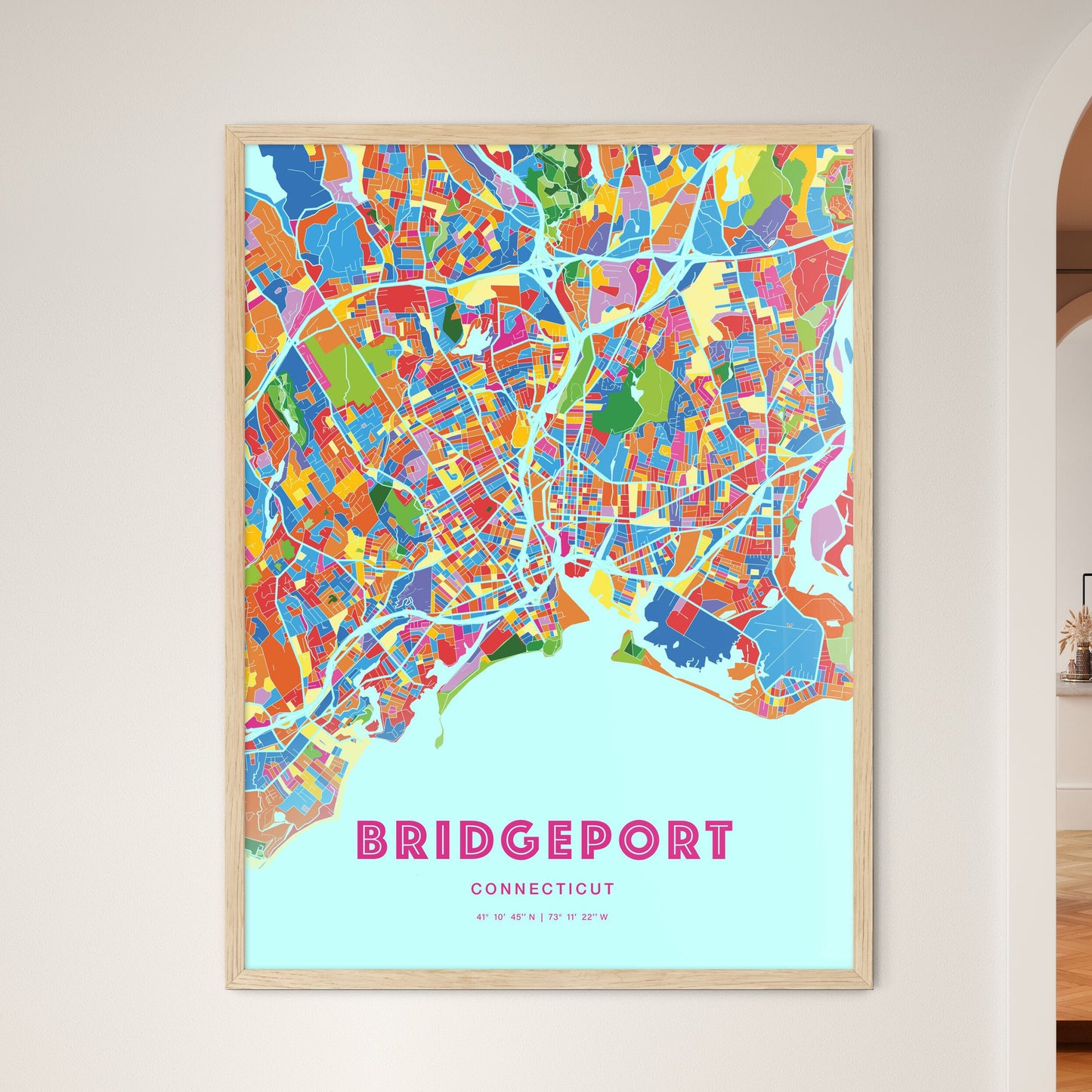 Colorful Bridgeport Connecticut Fine Art Map Crazy Colors