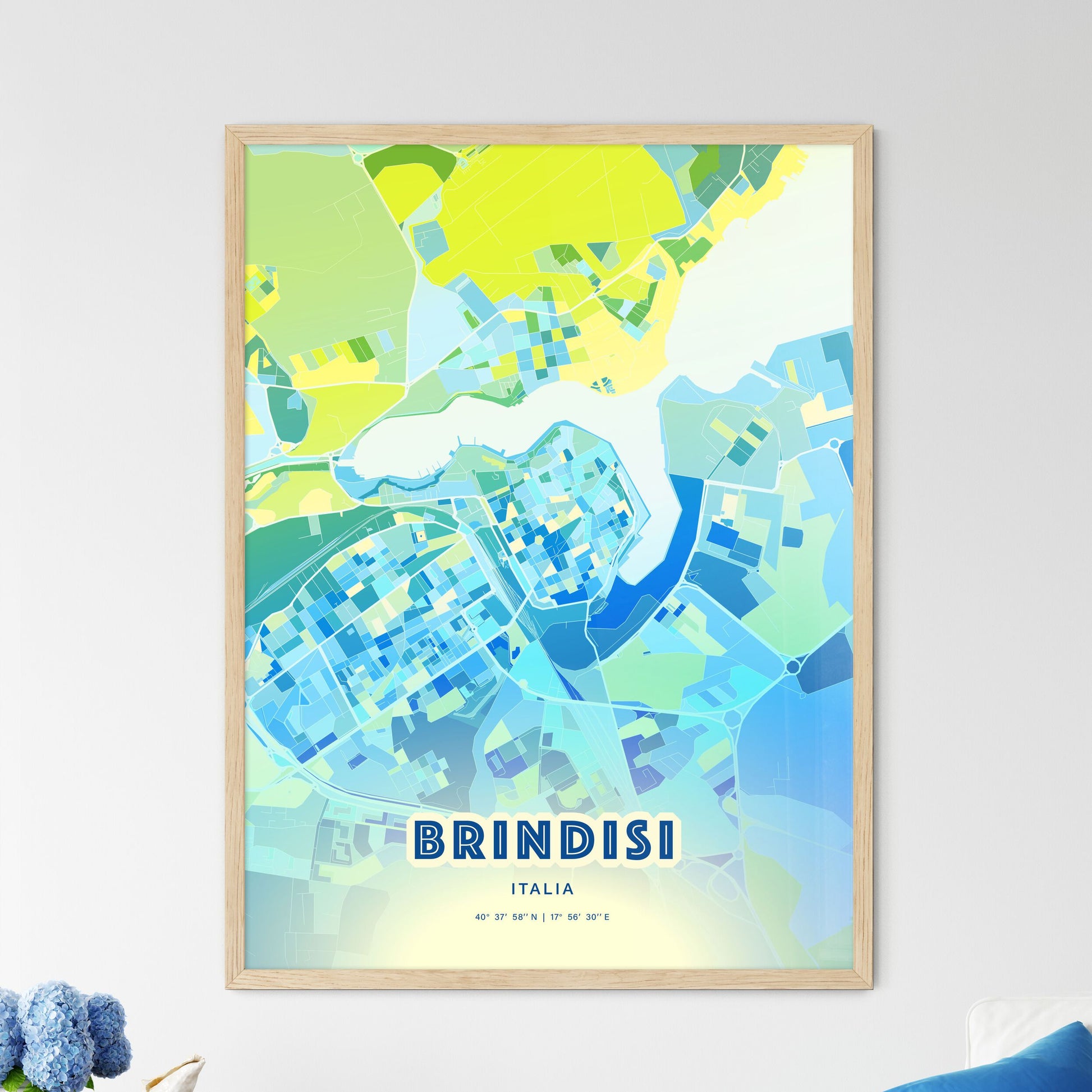 Colorful Brindisi Italy Fine Art Map Cool Blue