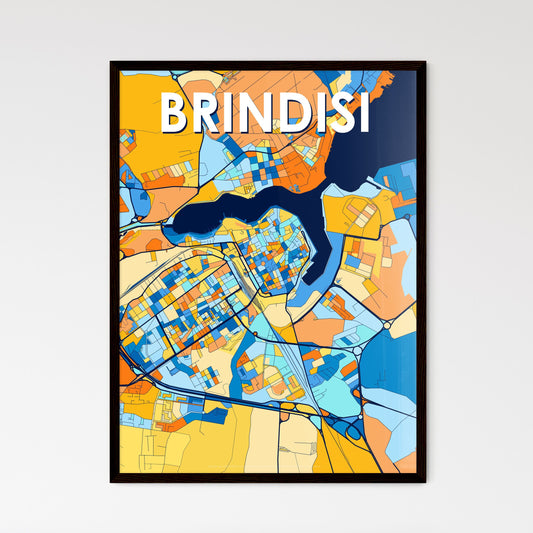 BRINDISI ITALY Vibrant Colorful Art Map Poster Blue Orange