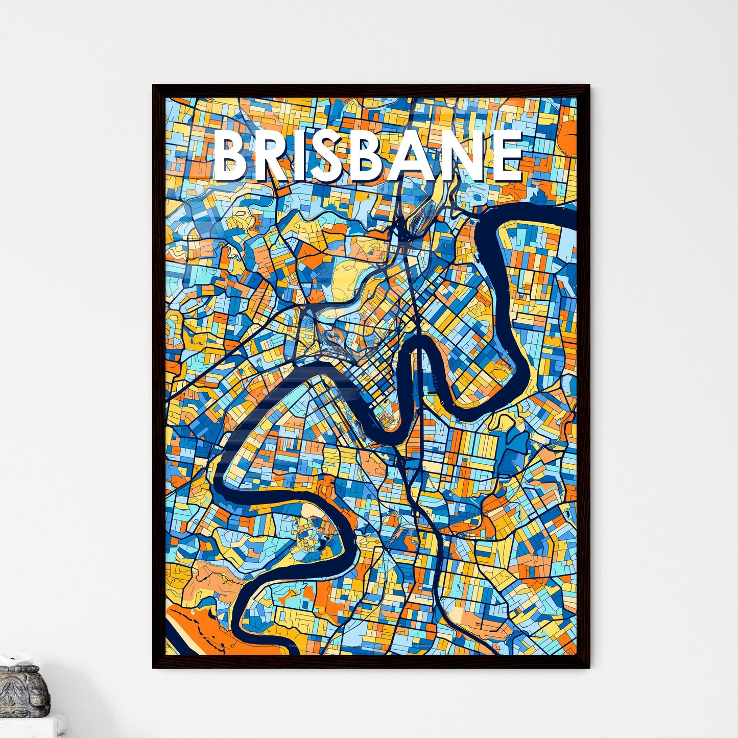 BRISBANE AUSTRALIA Vibrant Colorful Art Map Poster Blue Orange