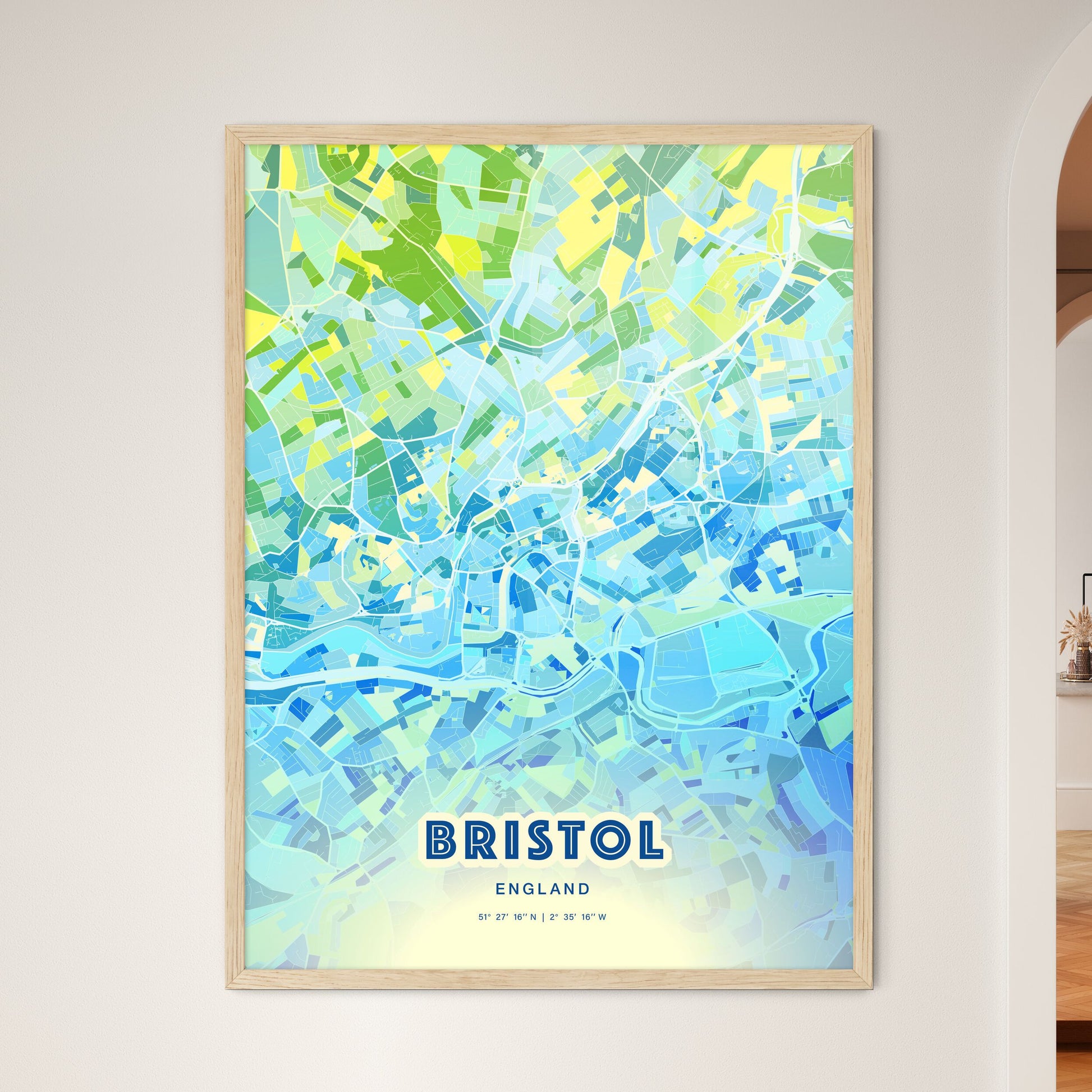 Colorful Bristol England Fine Art Map Cool Blue