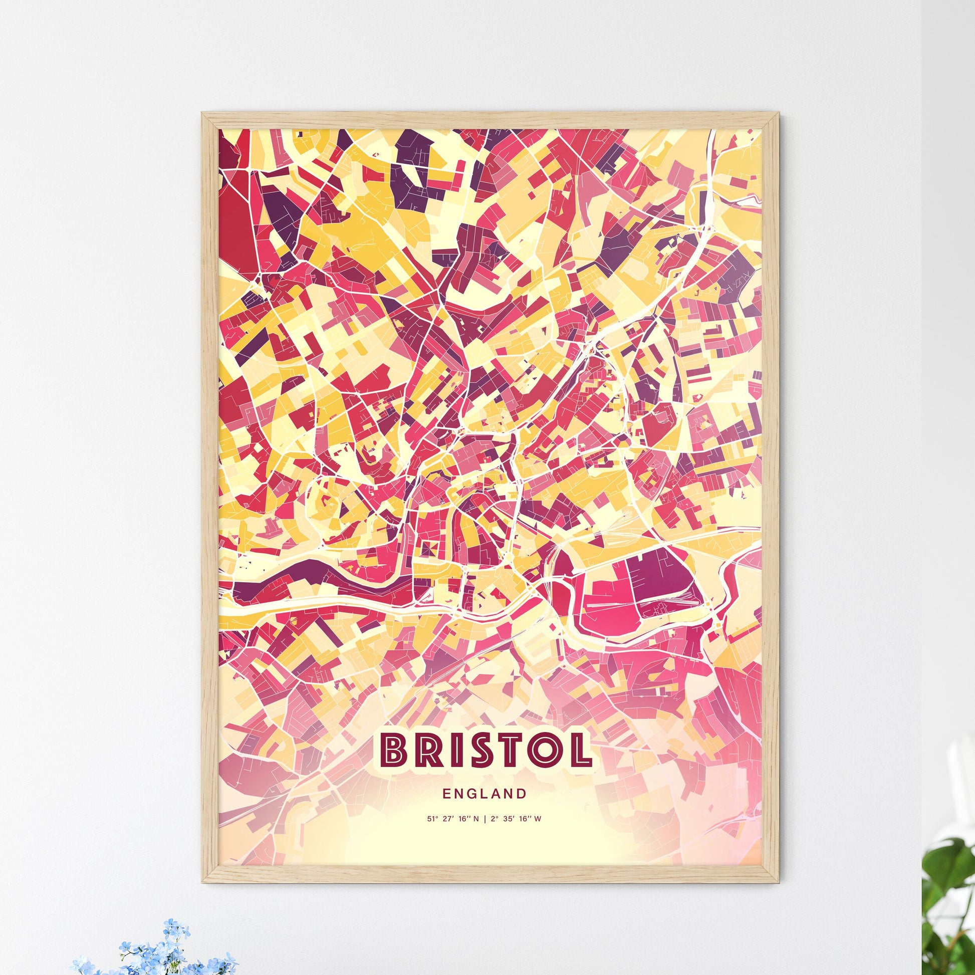 Colorful Bristol England Fine Art Map Hot Red