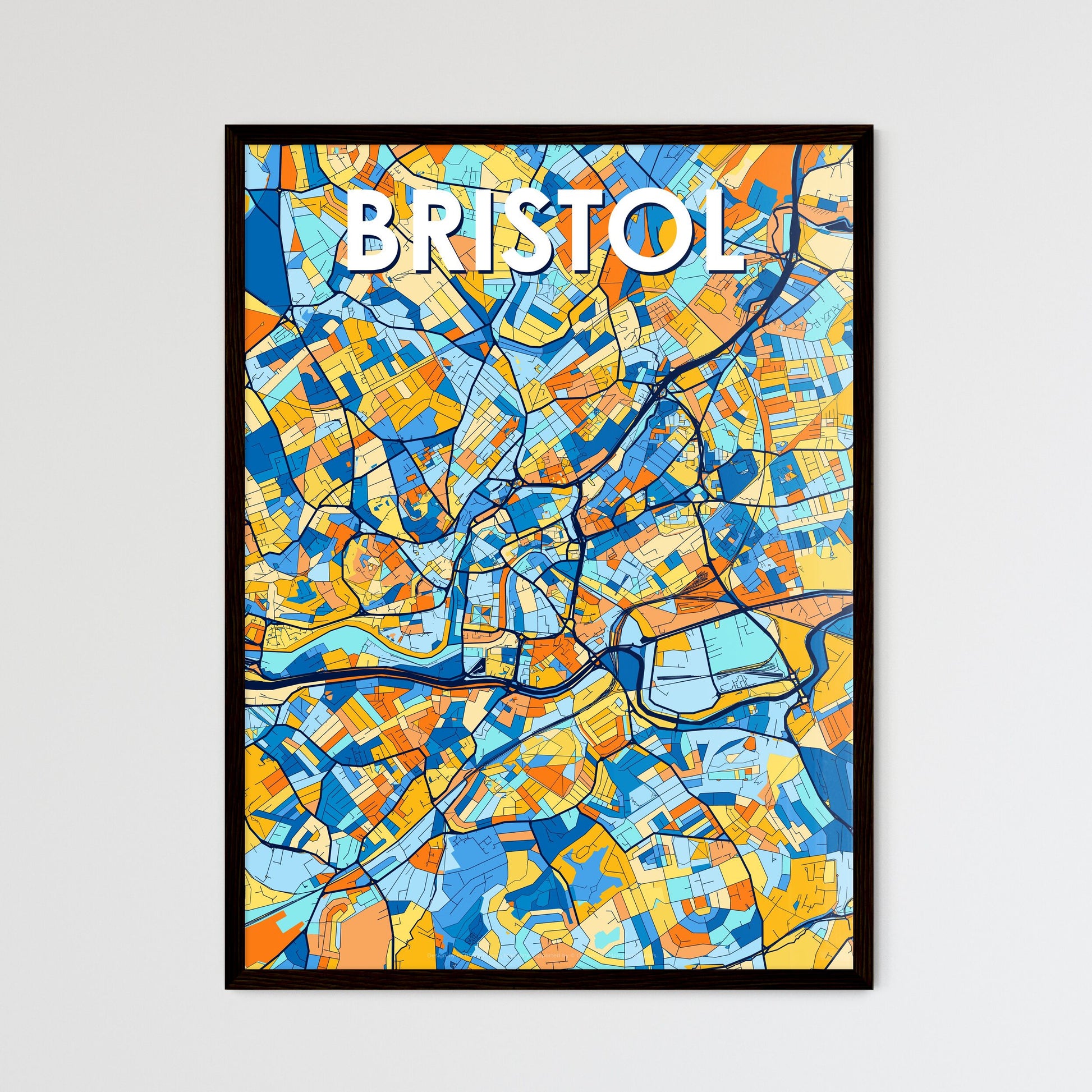 BRISTOL ENGLAND Vibrant Colorful Art Map Poster Blue Orange