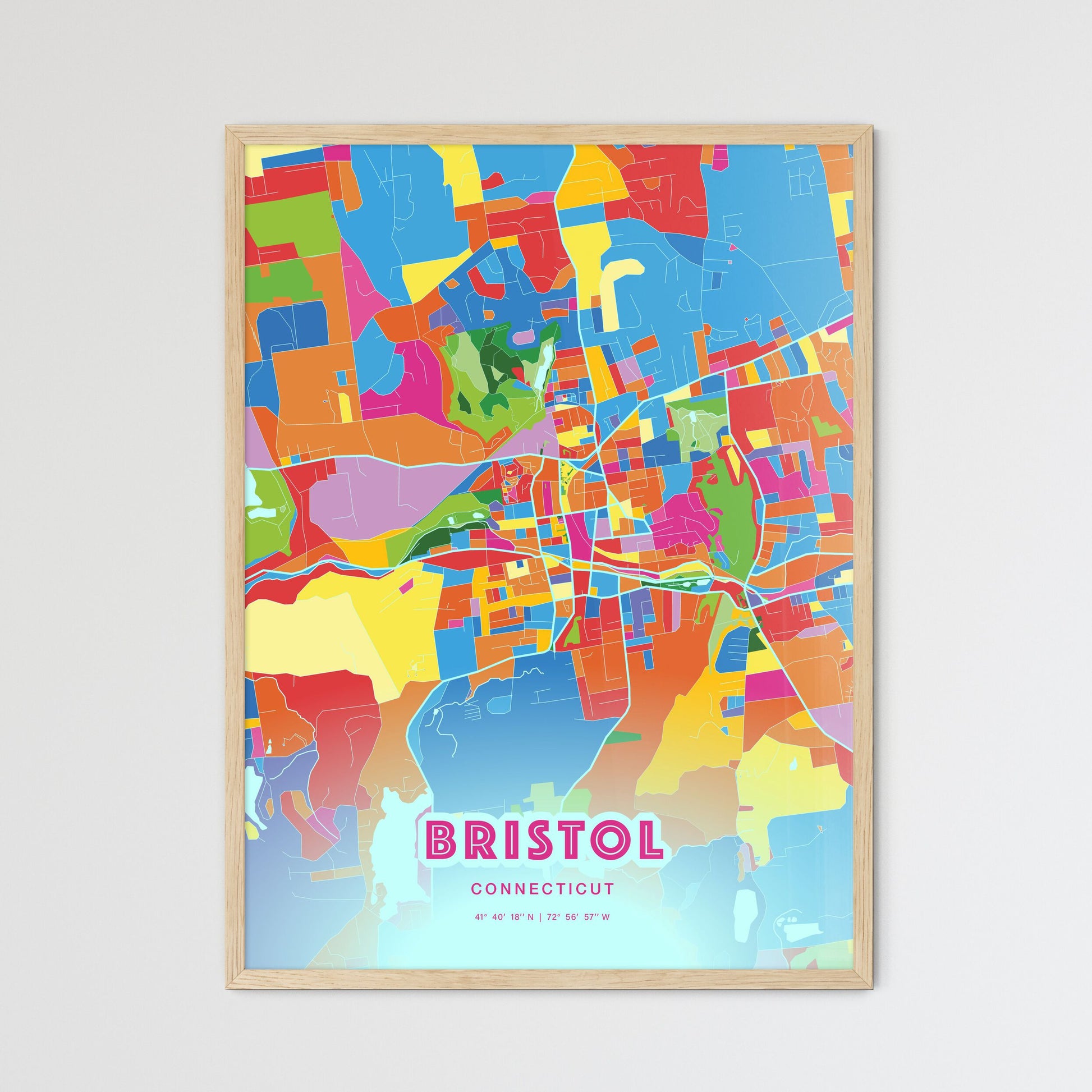 Colorful Bristol Connecticut Fine Art Map Crazy Colors