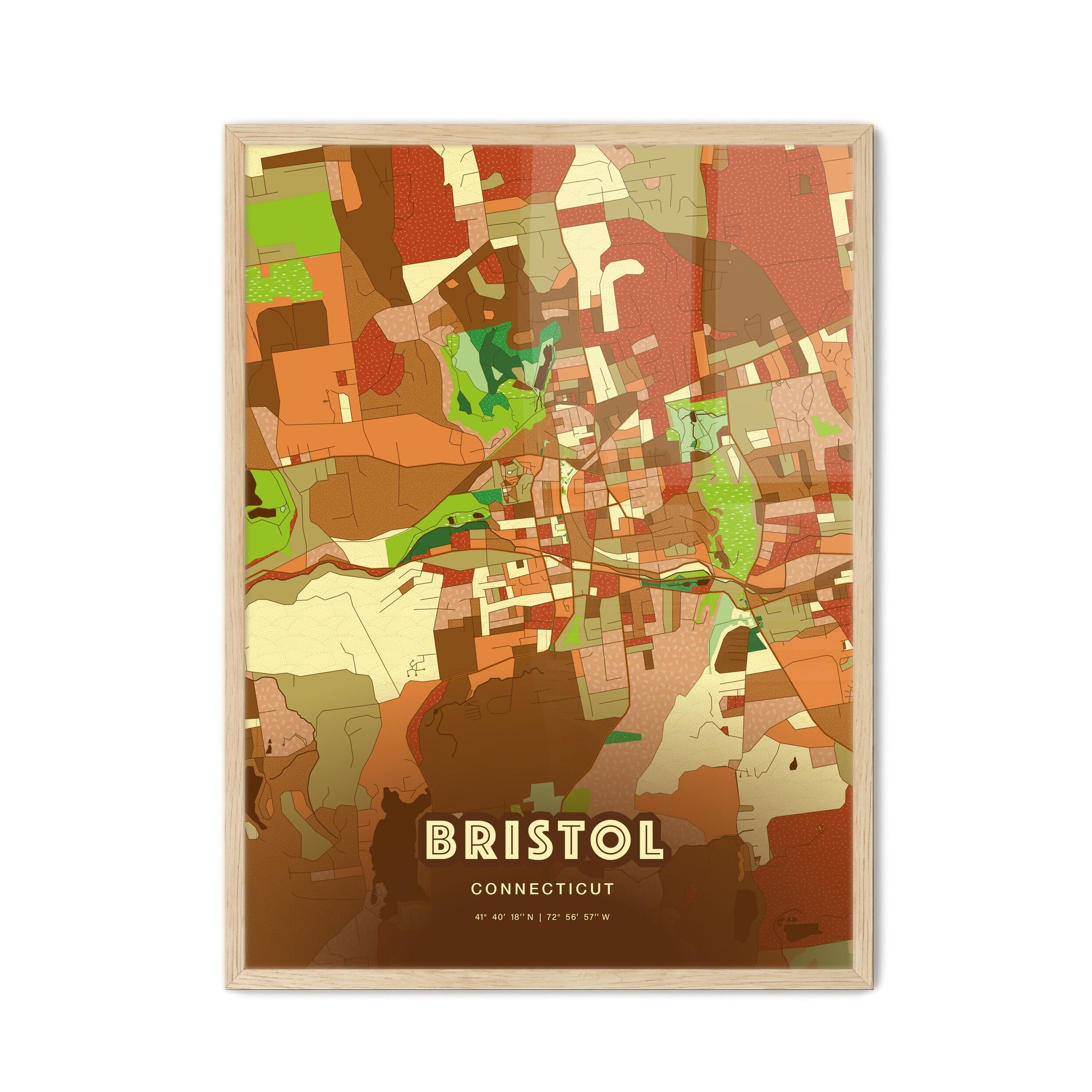 Colorful Bristol Connecticut Fine Art Map Farmhouse
