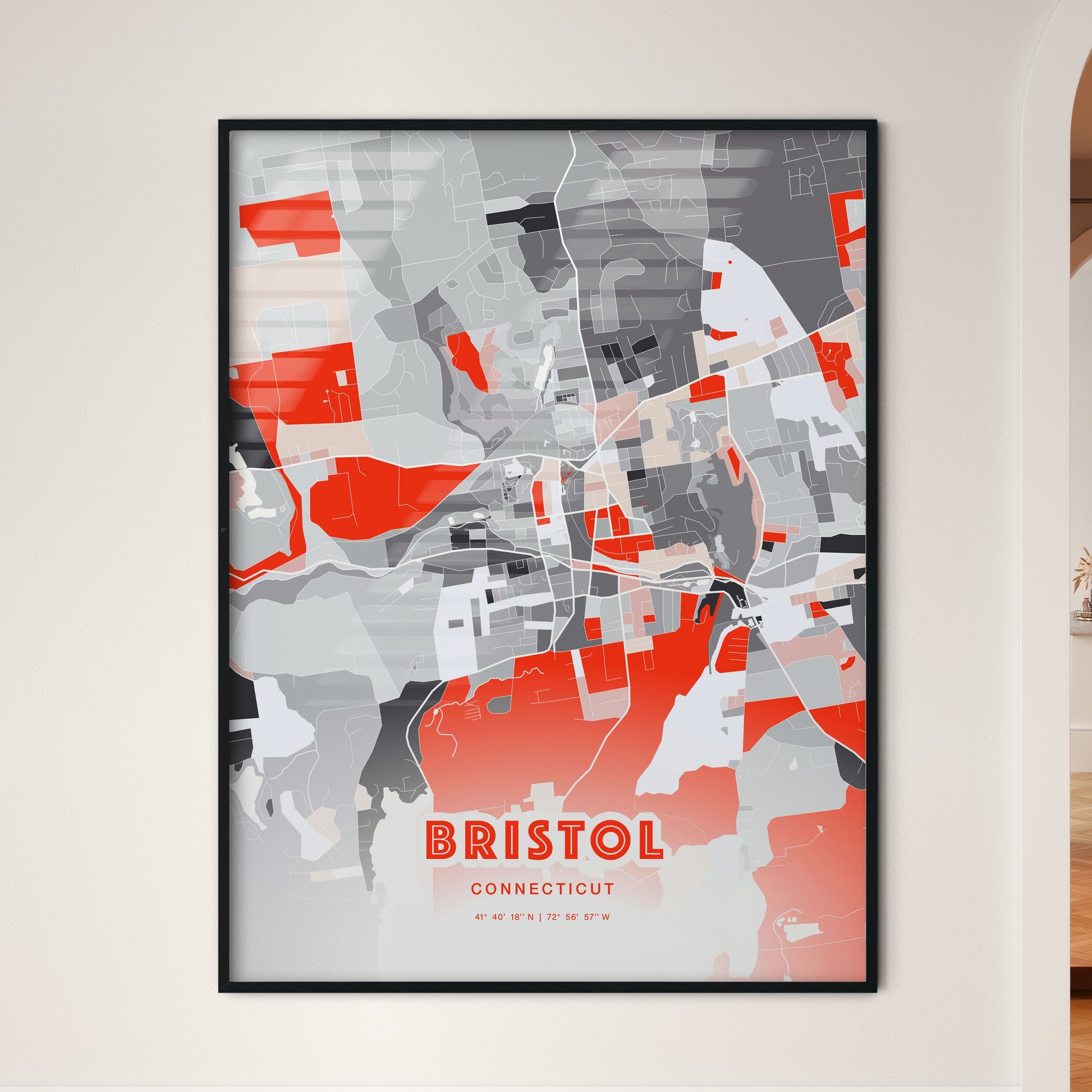 Colorful Bristol Connecticut Fine Art Map Modern Expressive