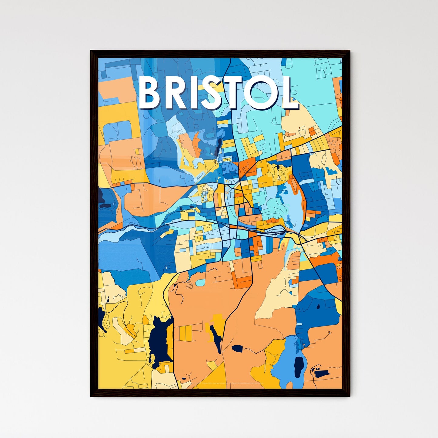 BRISTOL CONNECTICUT Vibrant Colorful Art Map Poster Blue Orange