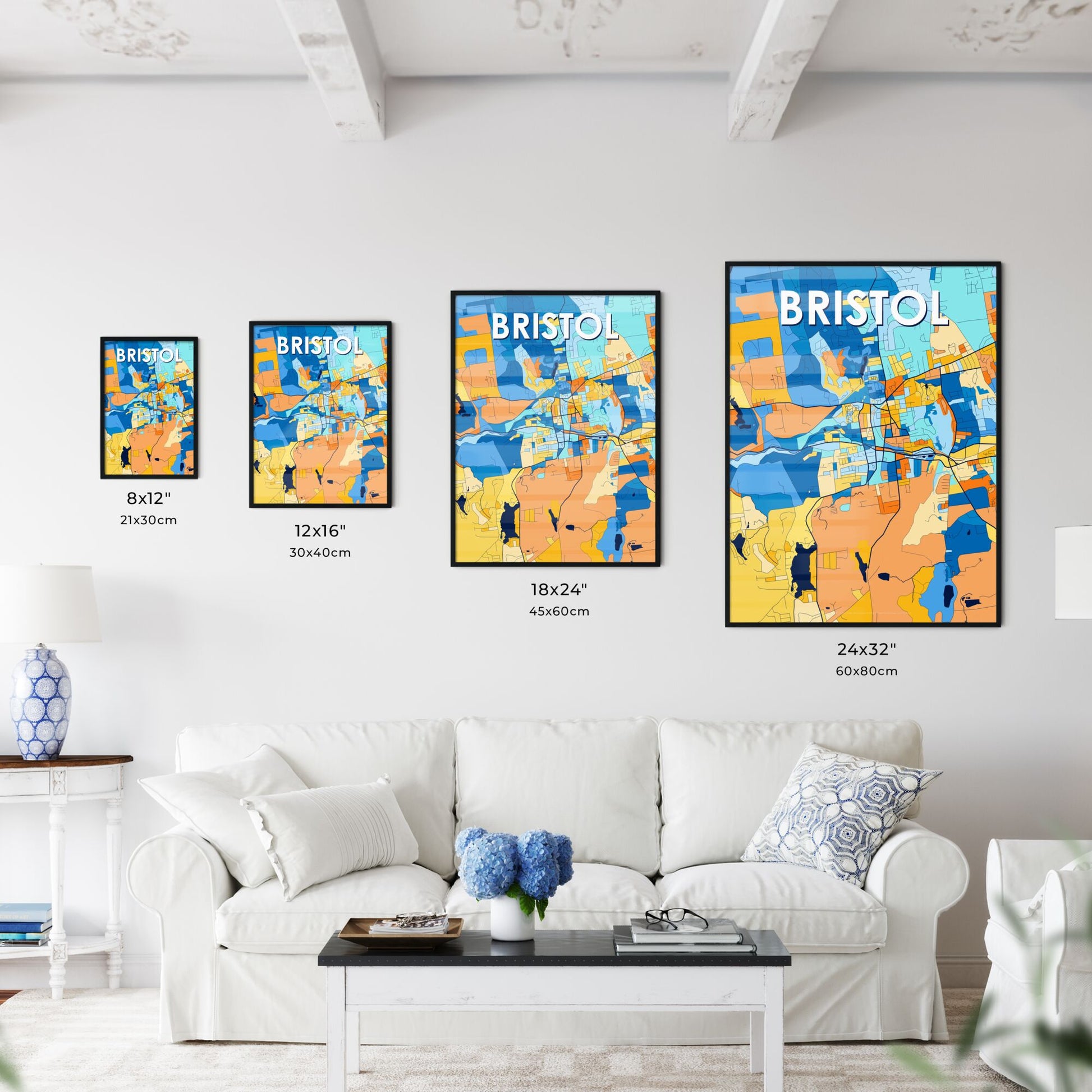 BRISTOL CONNECTICUT Vibrant Colorful Art Map Poster Blue Orange