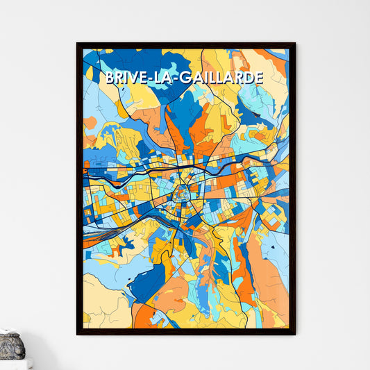 BRIVE-LA-GAILLARDE FRANCE Vibrant Colorful Art Map Poster Blue Orange