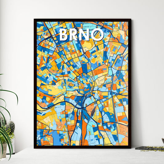 BRNO CZECHIA Vibrant Colorful Art Map Poster Blue Orange