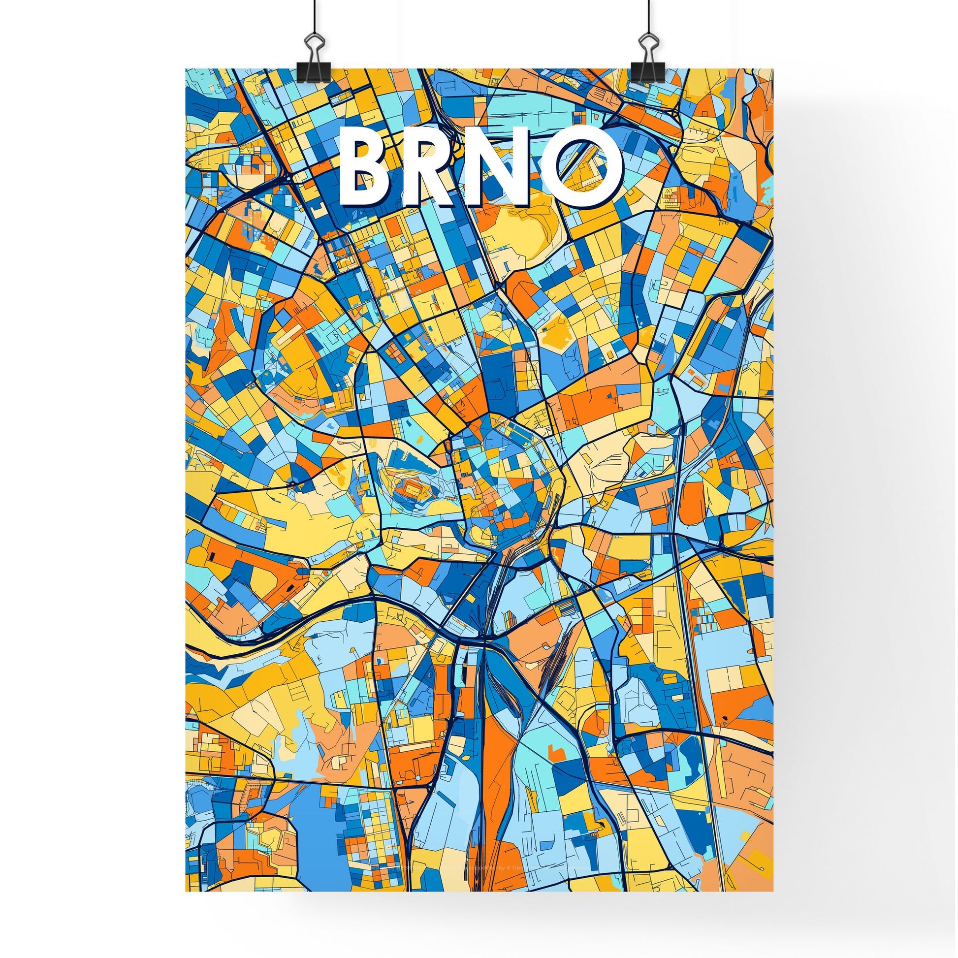 BRNO CZECHIA Vibrant Colorful Art Map Poster Blue Orange