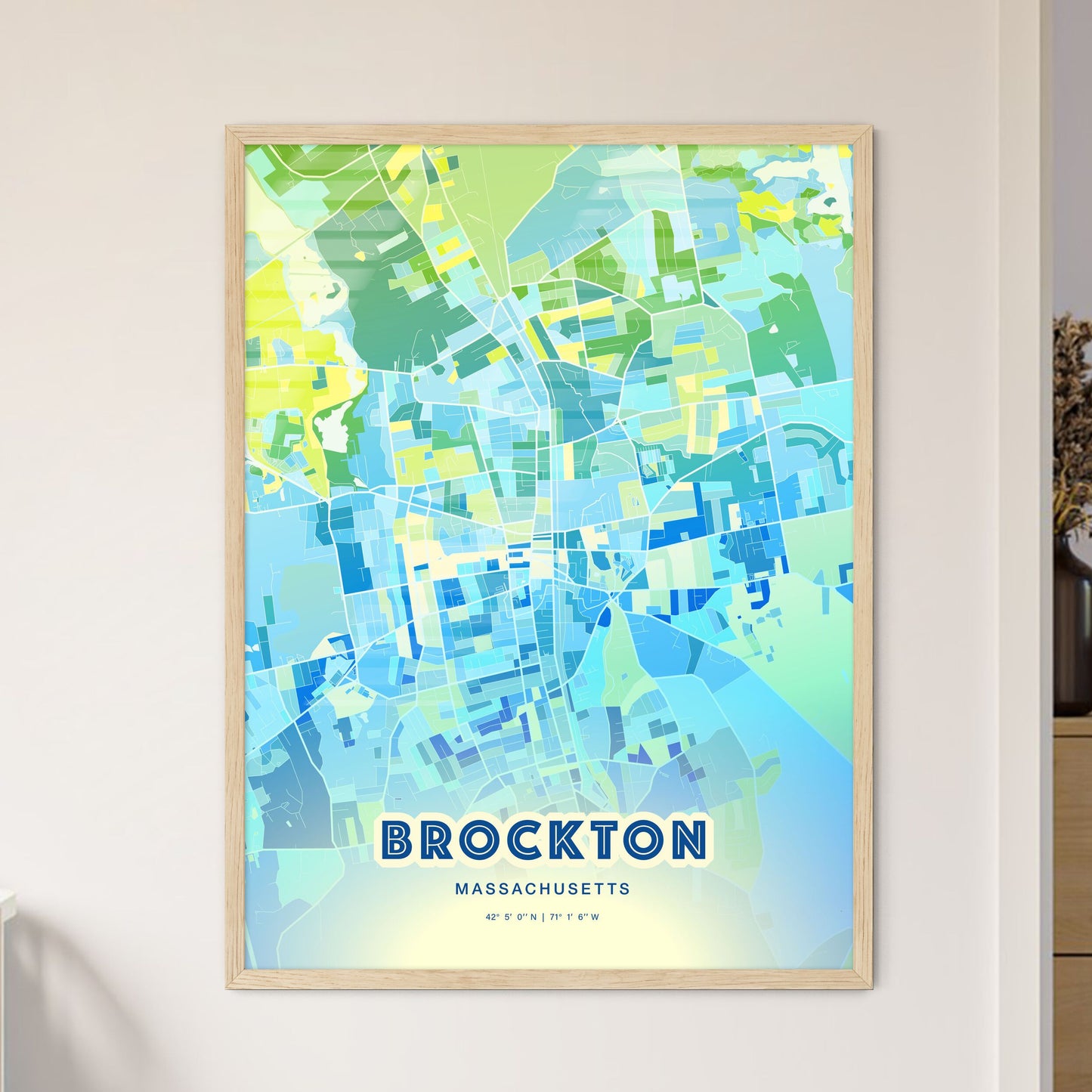 Colorful Brockton Massachusetts Fine Art Map Cool Blue