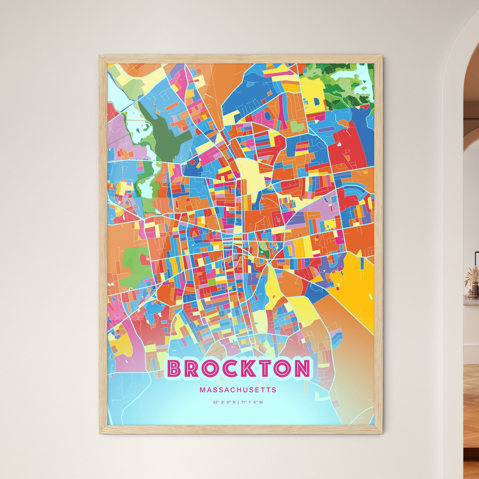 Colorful Brockton Massachusetts Fine Art Map Crazy Colors