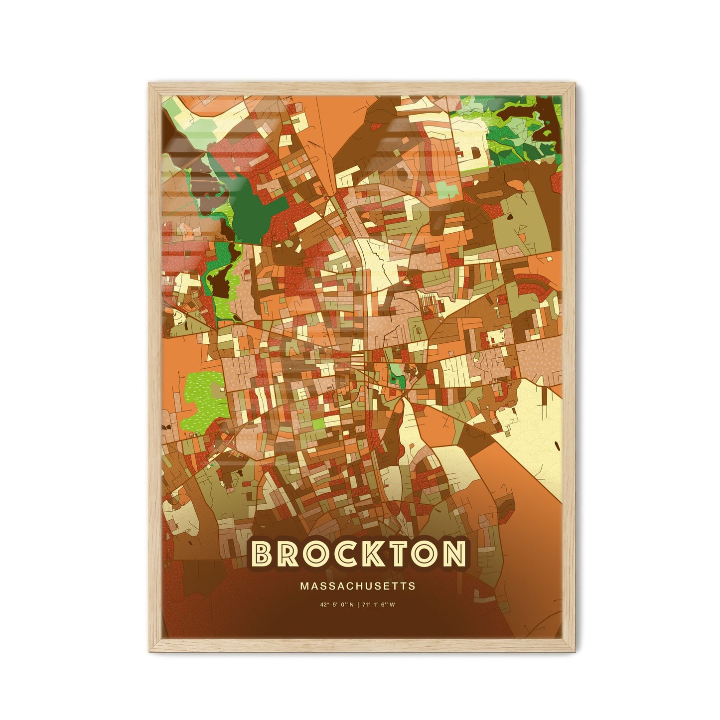 Colorful Brockton Massachusetts Fine Art Map Farmhouse