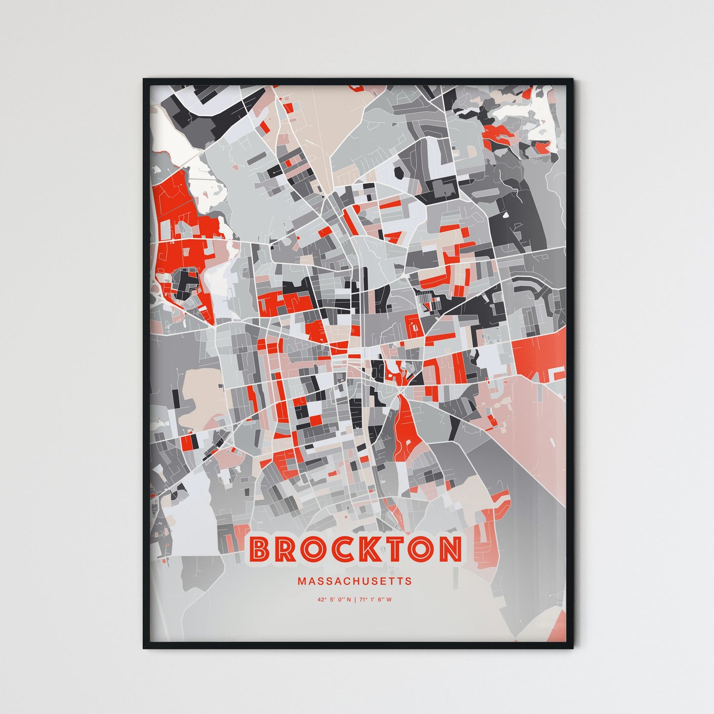 Colorful Brockton Massachusetts Fine Art Map Modern Expressive