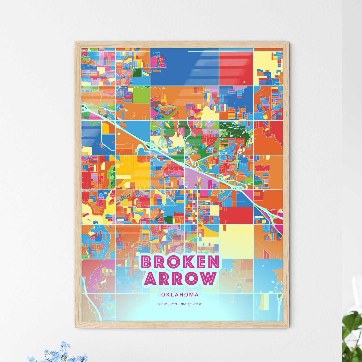 Colorful Broken Arrow Oklahoma Fine Art Map Crazy Colors