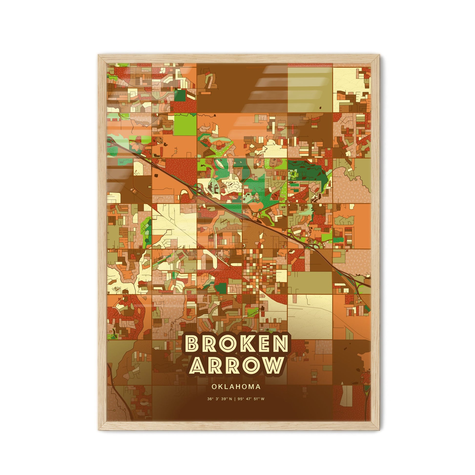 Colorful Broken Arrow Oklahoma Fine Art Map Farmhouse