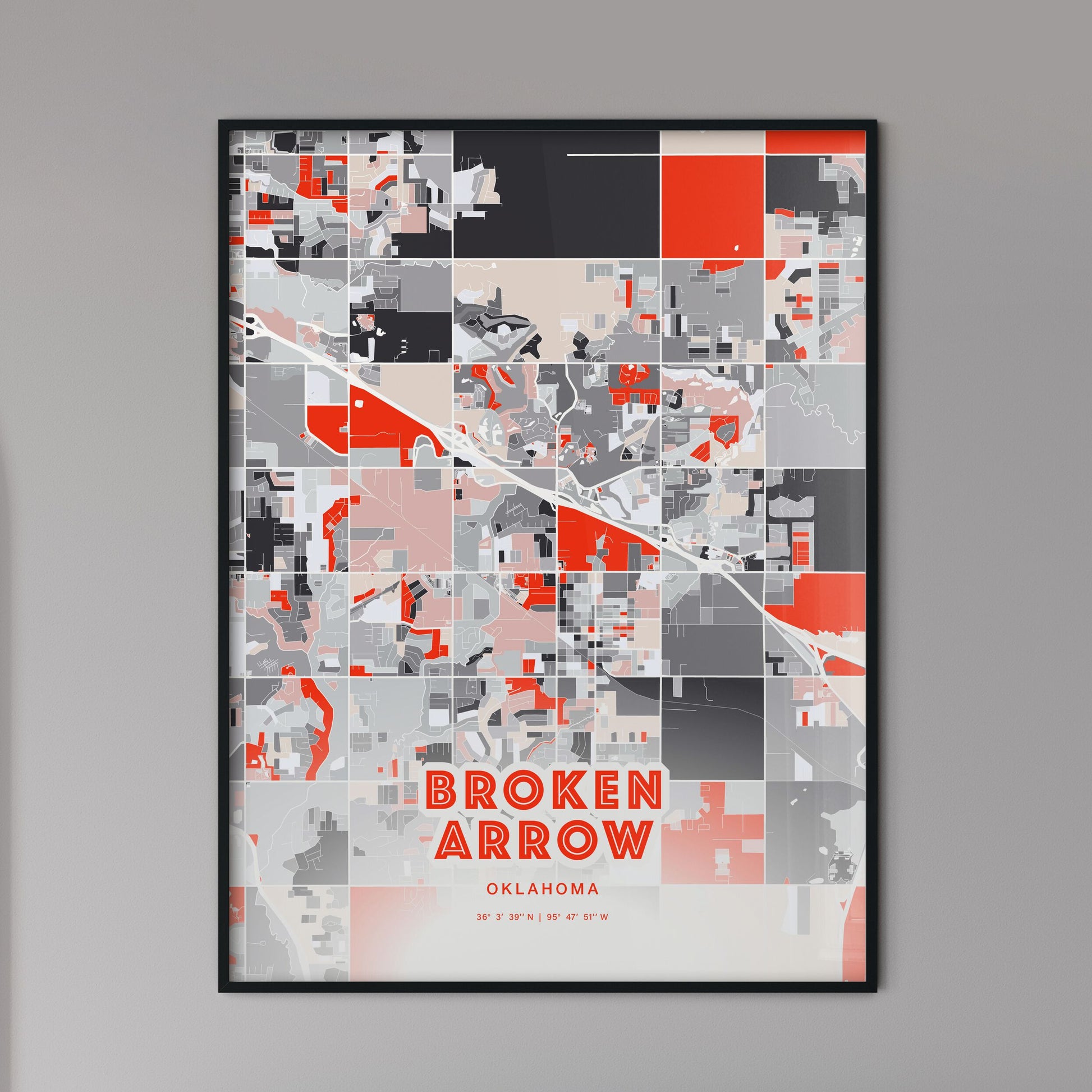 Colorful Broken Arrow Oklahoma Fine Art Map Modern Expressive