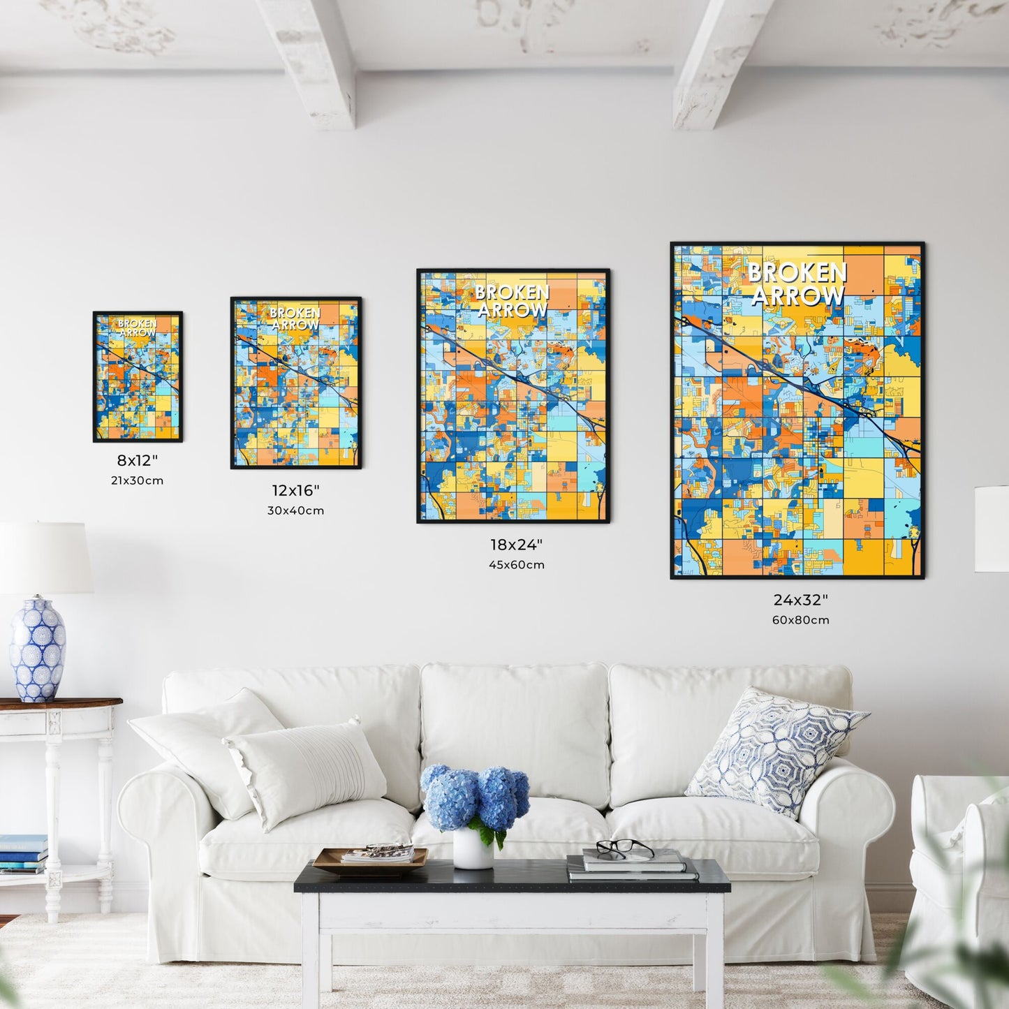 BROKEN ARROW OKLAHOMA Vibrant Colorful Art Map Poster Blue Orange