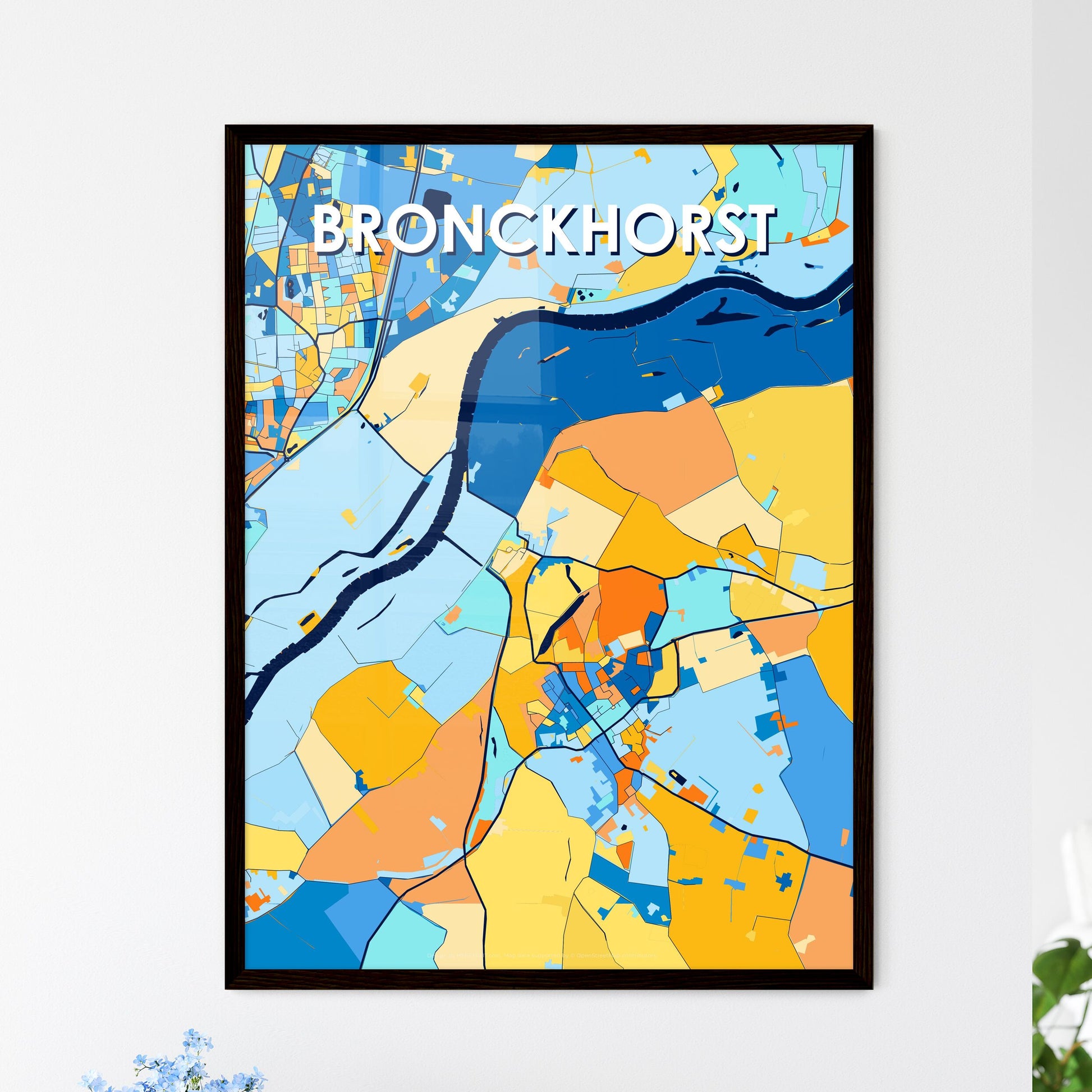 BRONCKHORST NETHERLANDS Vibrant Colorful Art Map Poster Blue Orange