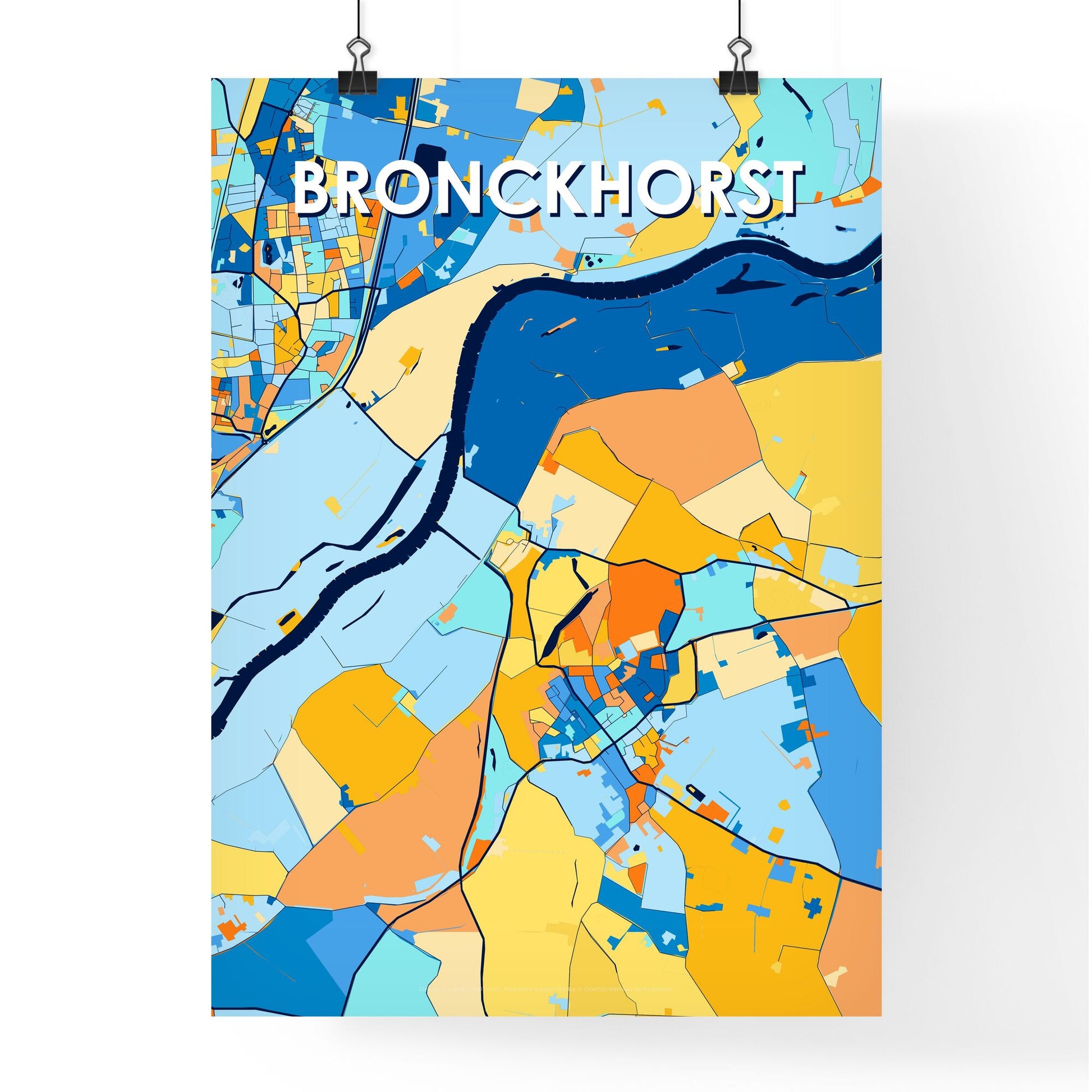 BRONCKHORST NETHERLANDS Vibrant Colorful Art Map Poster Blue Orange