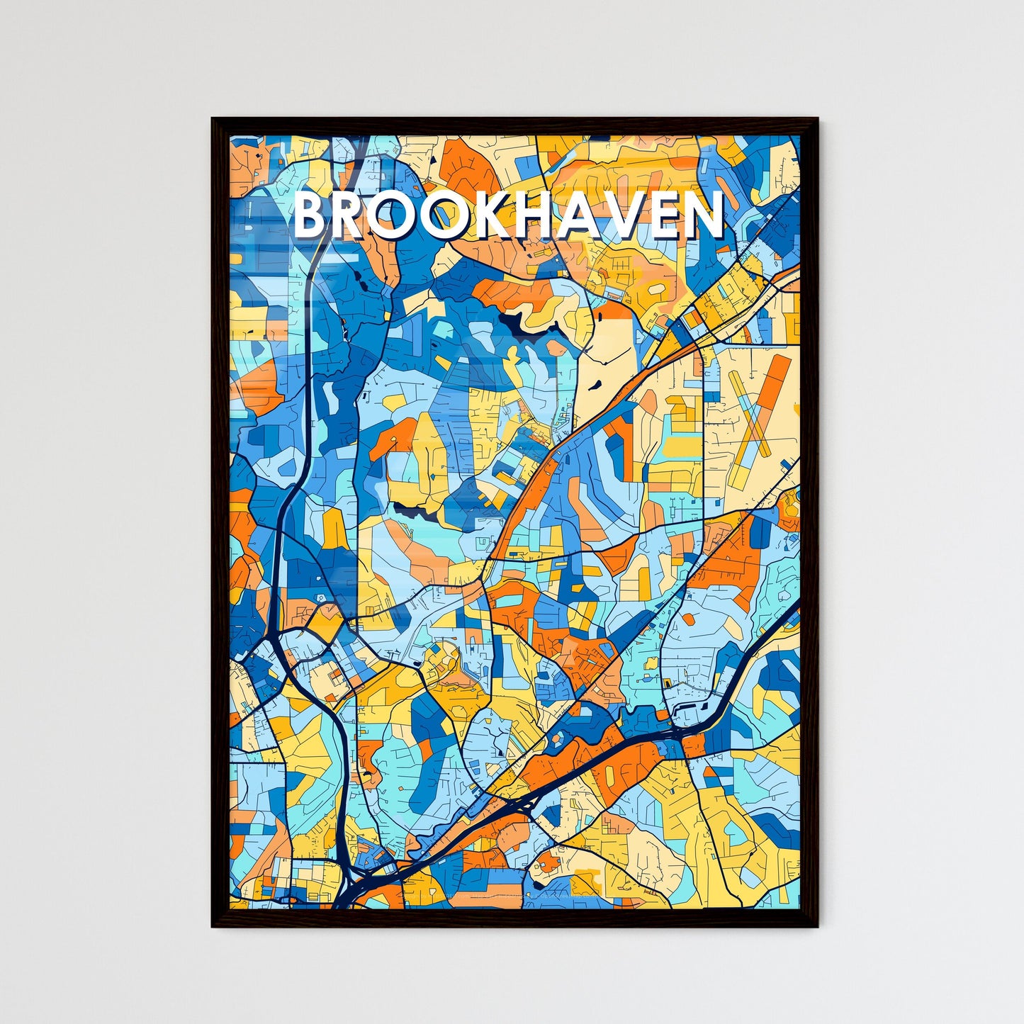 BROOKHAVEN GEORGIA Vibrant Colorful Art Map Poster Blue Orange