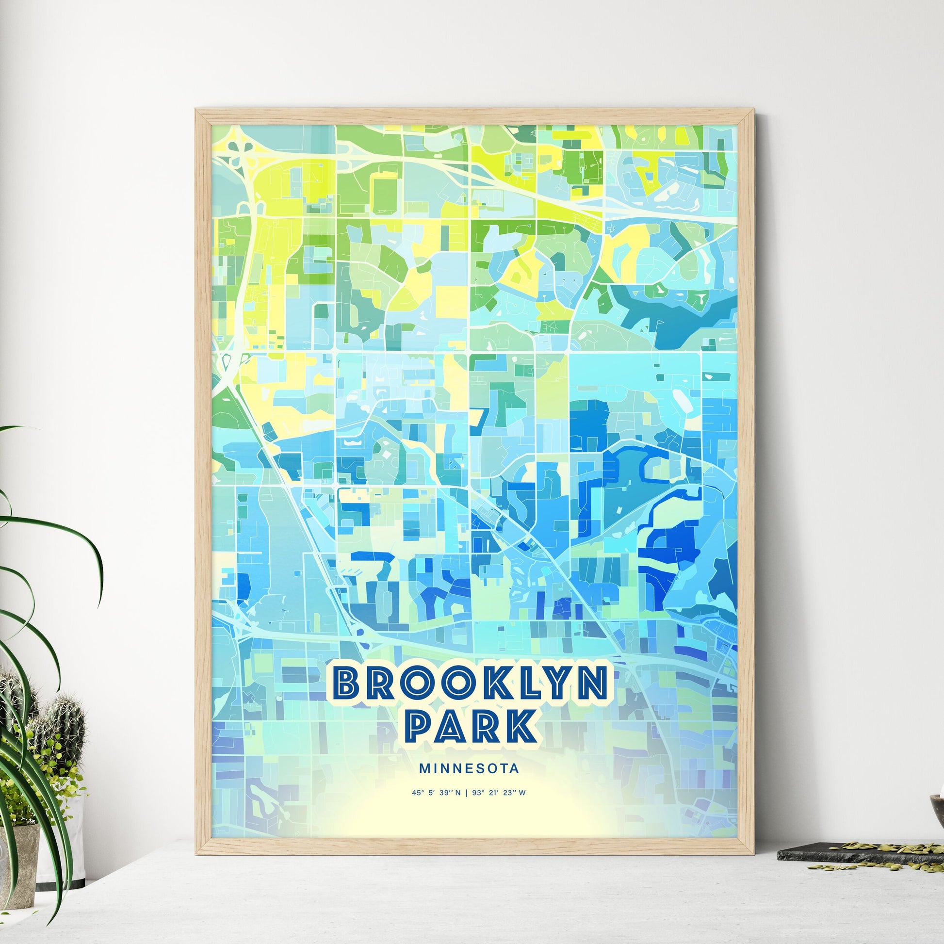 Colorful Brooklyn Park Minnesota Fine Art Map Cool Blue