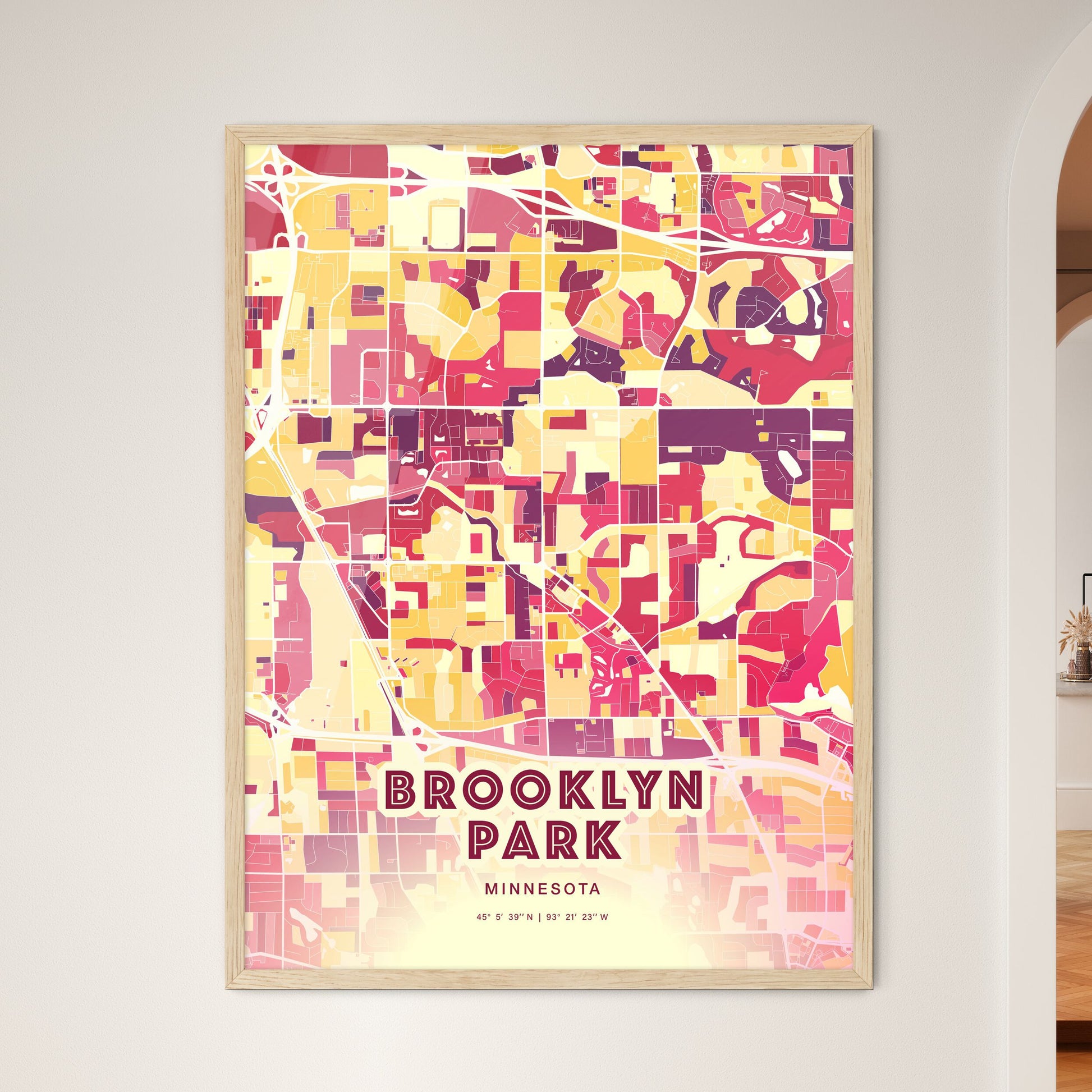 Colorful Brooklyn Park Minnesota Fine Art Map Hot Red