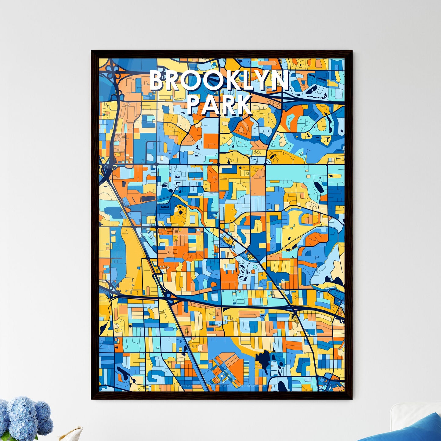 BROOKLYN PARK MINNESOTA Vibrant Colorful Art Map Poster Blue Orange