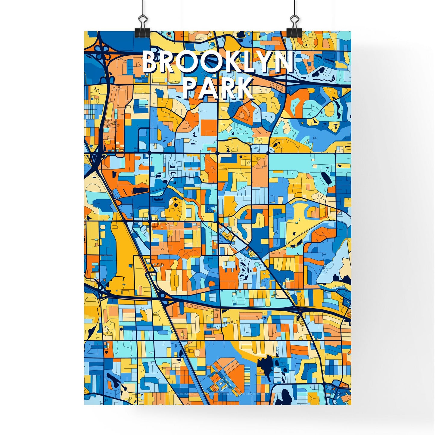 BROOKLYN PARK MINNESOTA Vibrant Colorful Art Map Poster Blue Orange