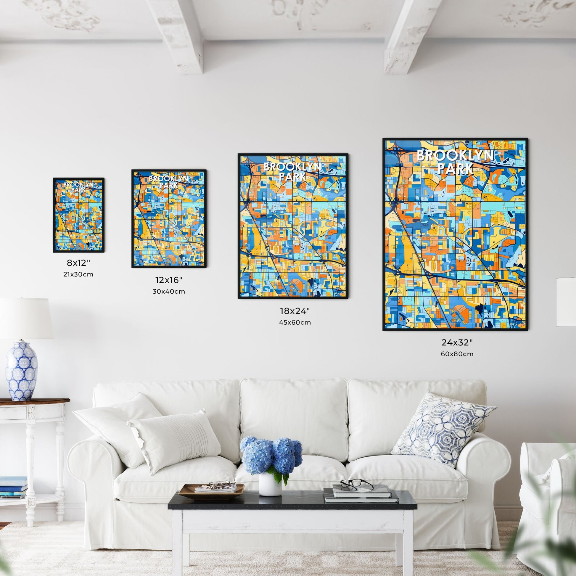 BROOKLYN PARK MINNESOTA Vibrant Colorful Art Map Poster Blue Orange