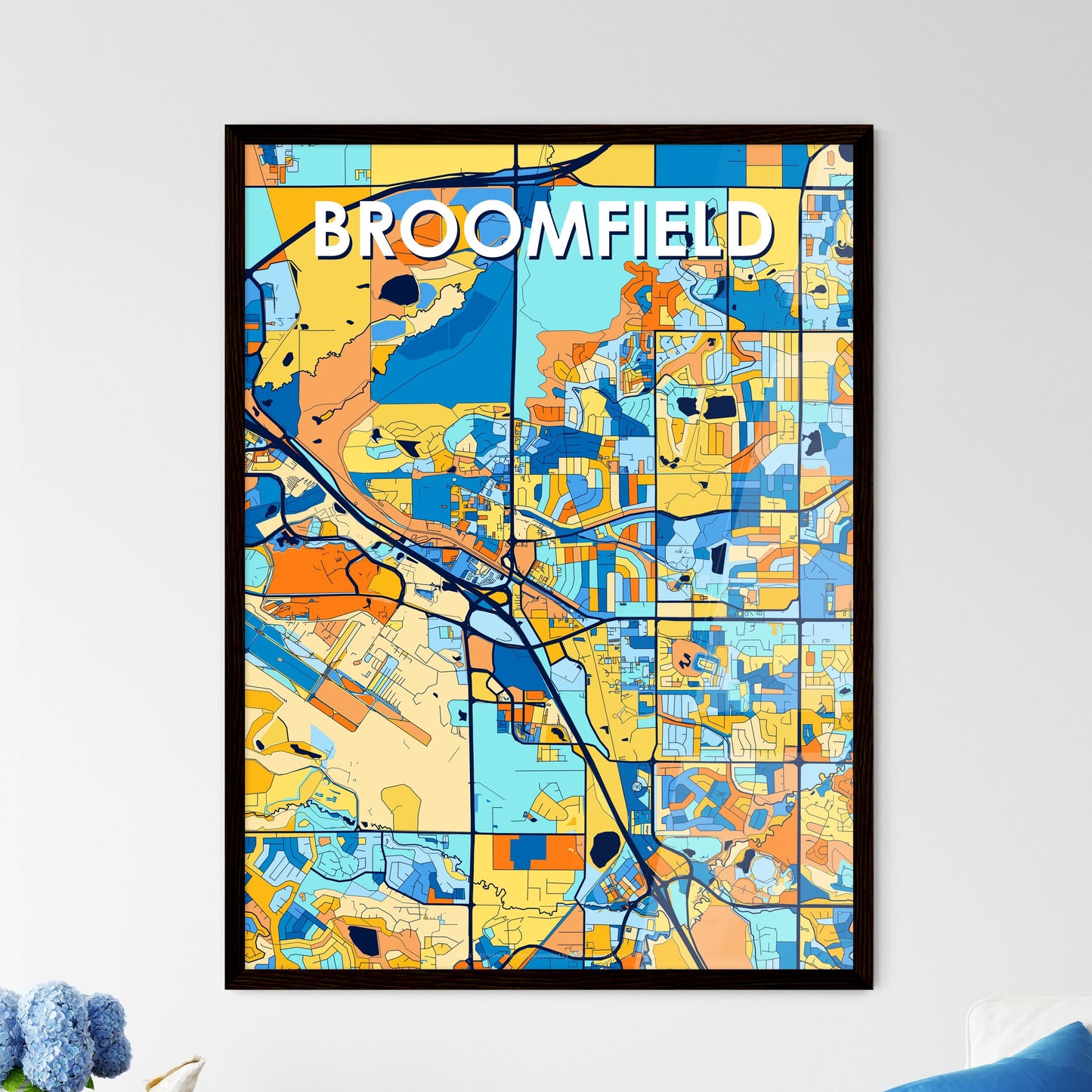 BROOMFIELD COLORADO Vibrant Colorful Art Map Poster Blue Orange