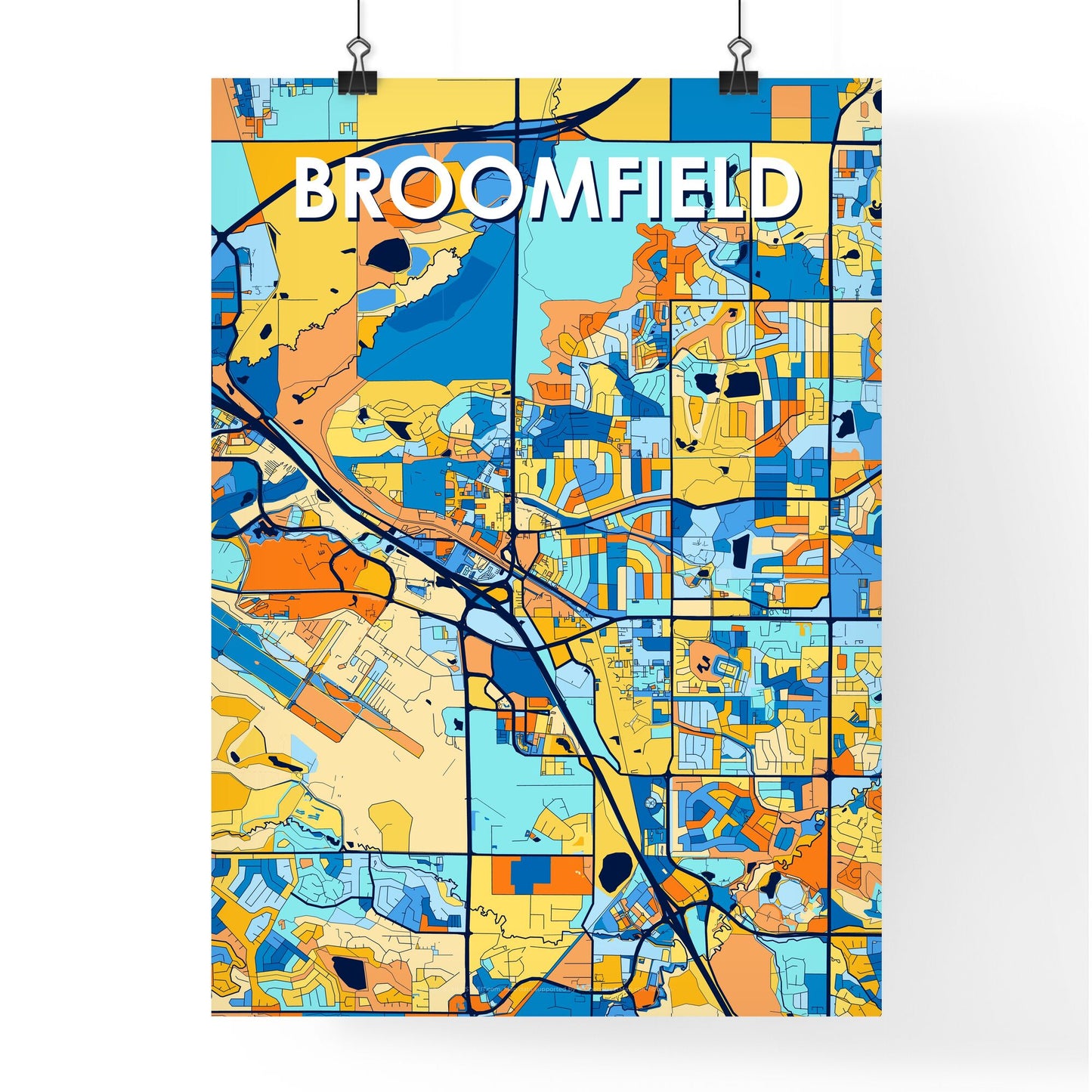 BROOMFIELD COLORADO Vibrant Colorful Art Map Poster Blue Orange