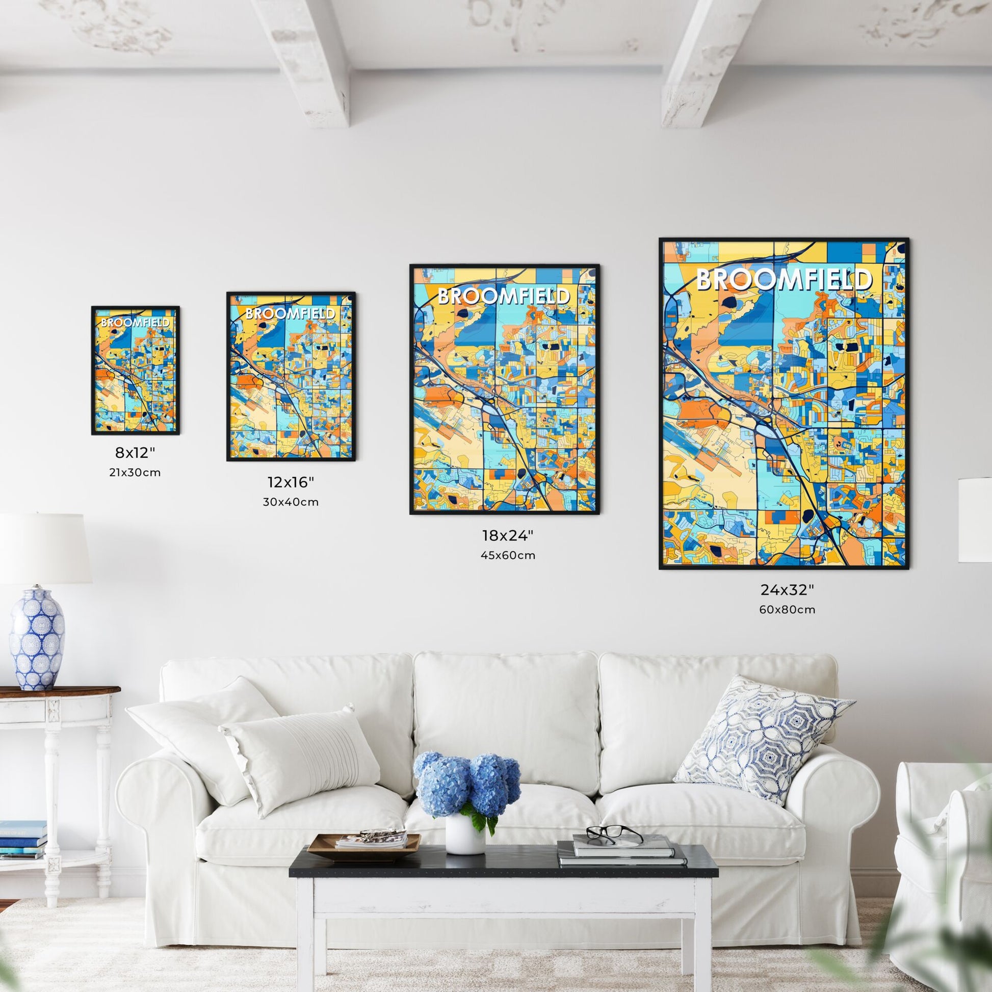 BROOMFIELD COLORADO Vibrant Colorful Art Map Poster Blue Orange