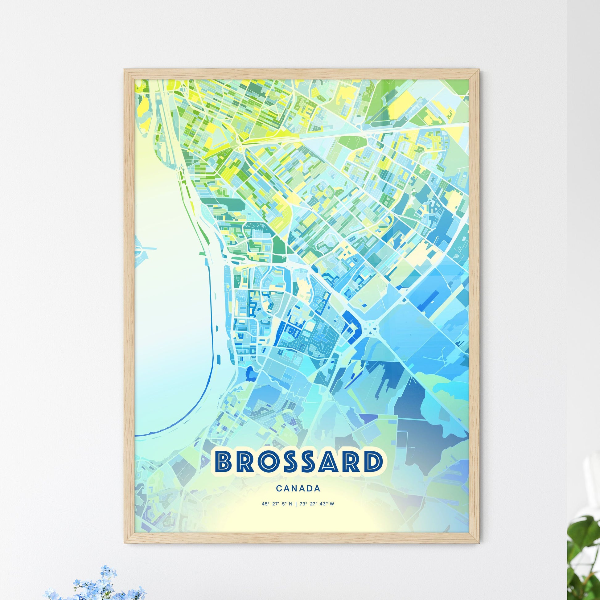 Colorful Brossard Canada Fine Art Map Cool Blue