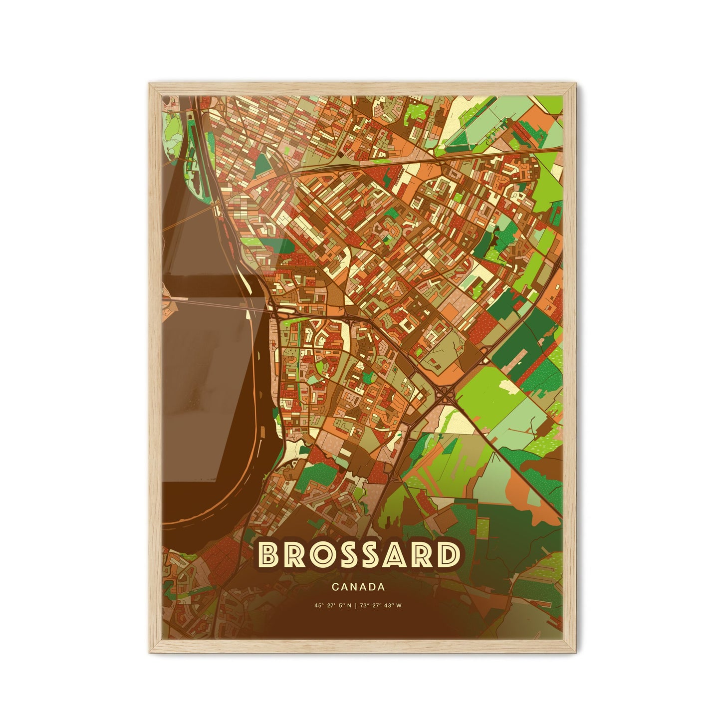 Colorful Brossard Canada Fine Art Map Farmhouse