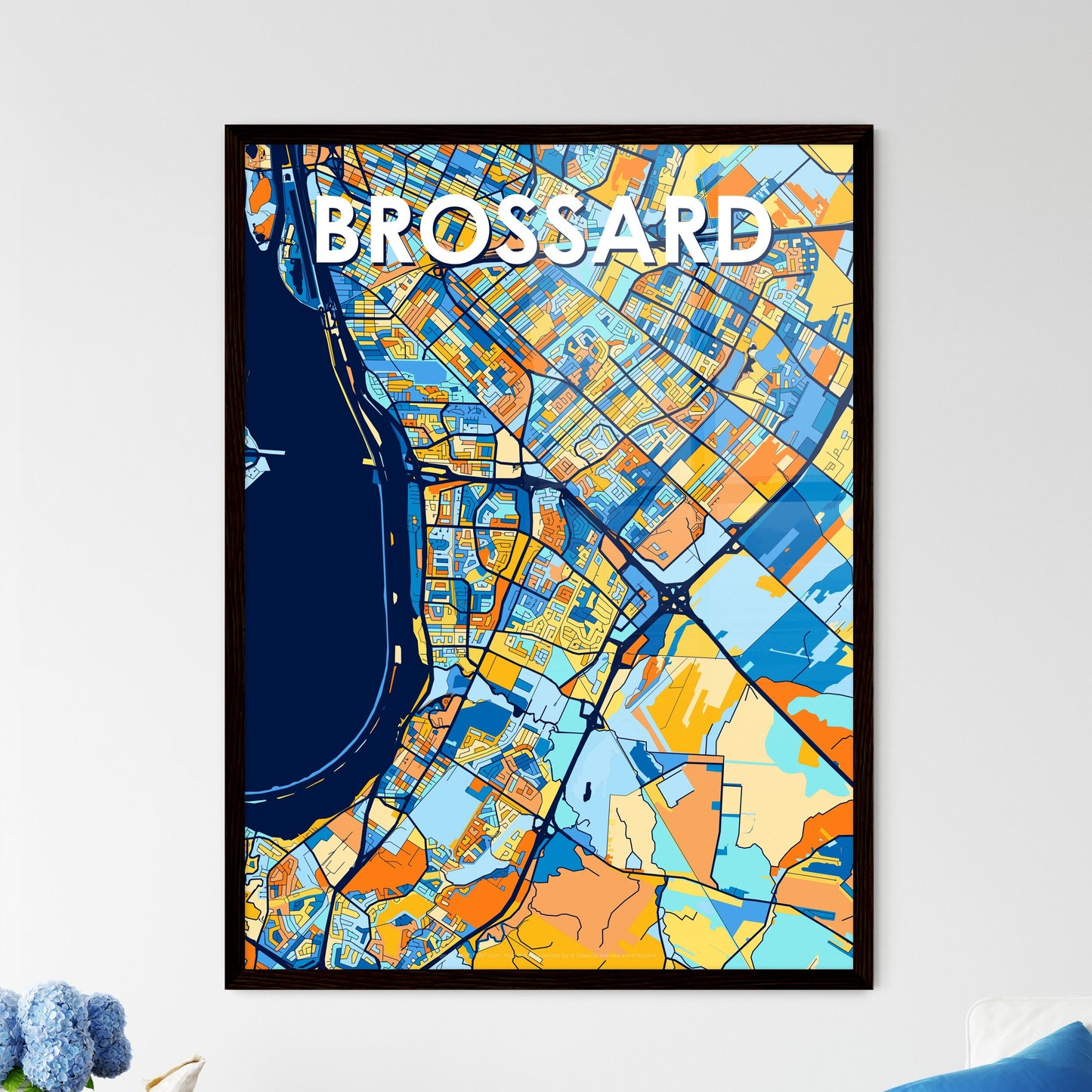 BROSSARD CANADA Vibrant Colorful Art Map Poster Blue Orange