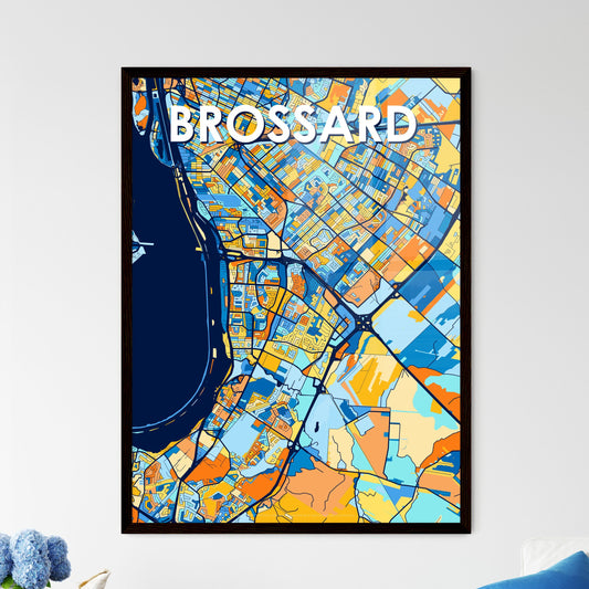 BROSSARD CANADA Vibrant Colorful Art Map Poster Blue Orange